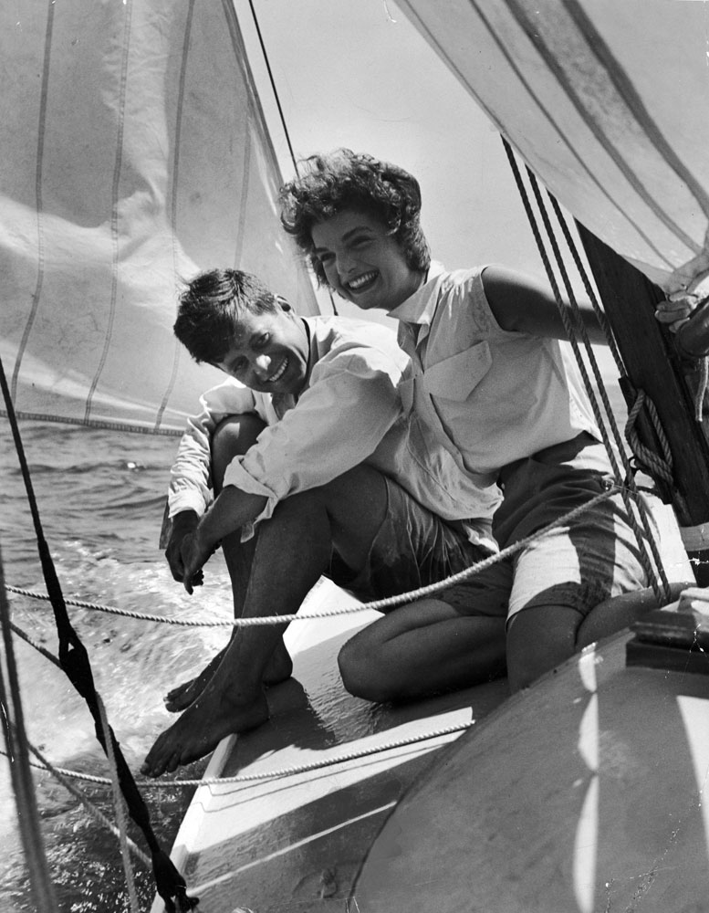 Sen. John Kennedy at Cape Cod with his fiancee, Jacqueline Bouvier, 1953.