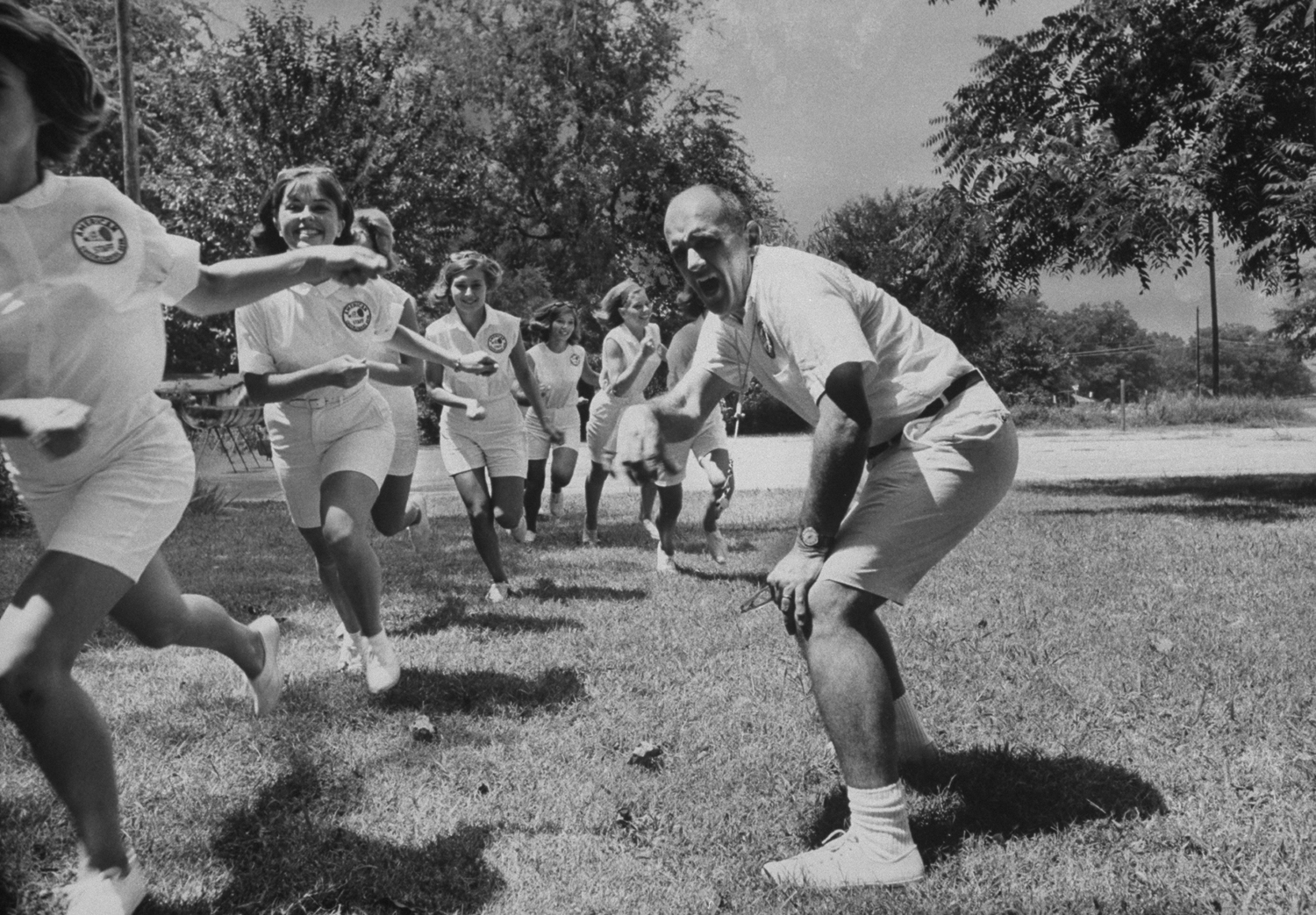 Cheerleader training under Bill Horan of the American Cheerleaders Association, Alabama, 1965.