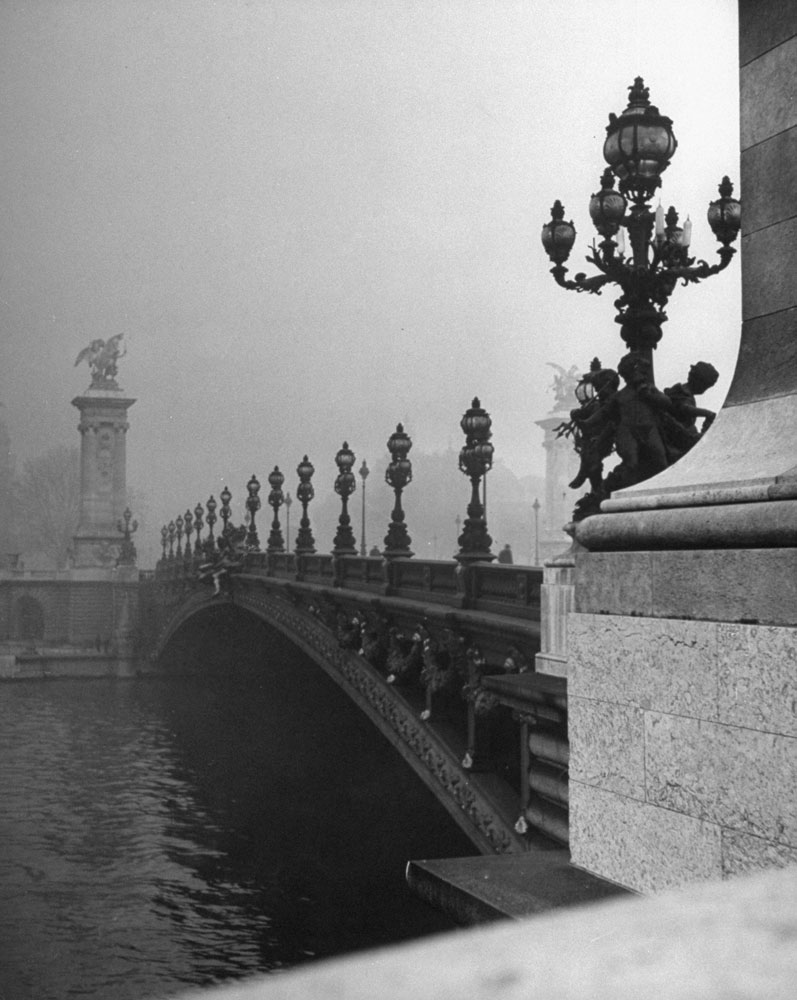 View across the Pont Alexandre III bridge toward the Grand Palace , Paris, 1946.