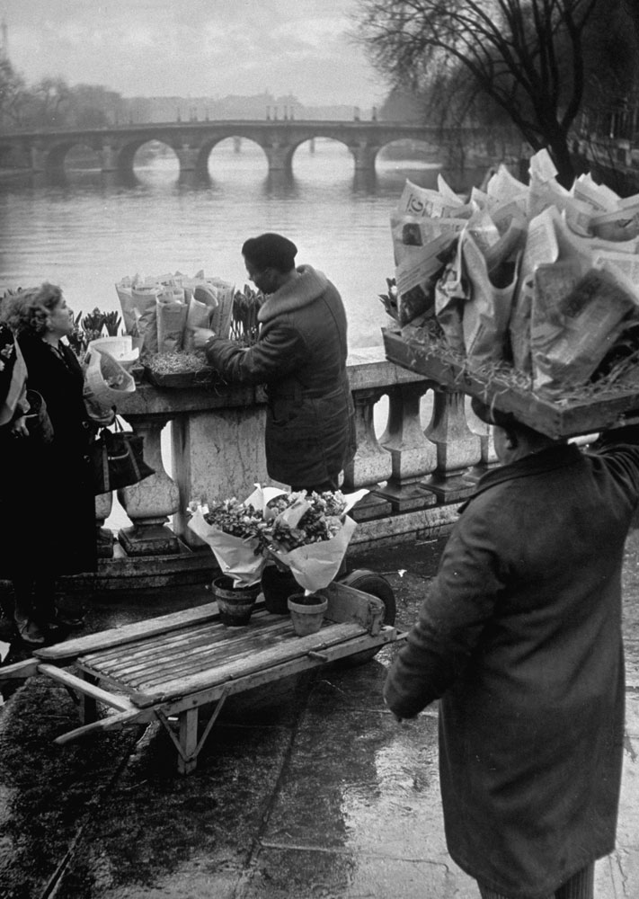 Parisian flower vendor on the banks of the Seine, 1946.