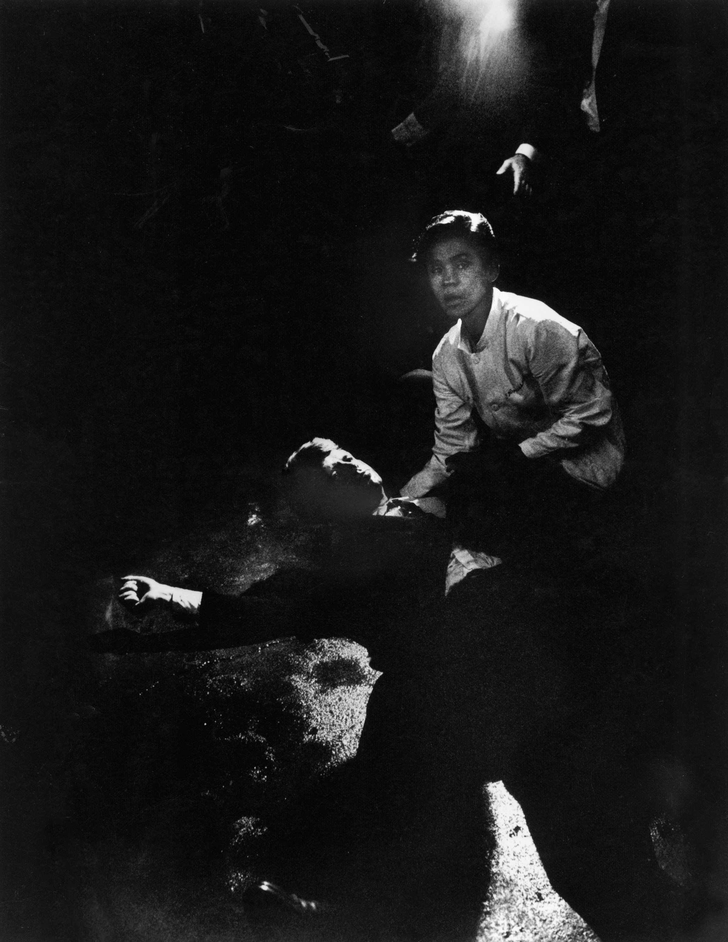 Juan Romero, a busboy, comforts Senator Robert F. Kennedy after he was shot at the Ambassador Hotel in Los Angeles, on June 6, 1968.
