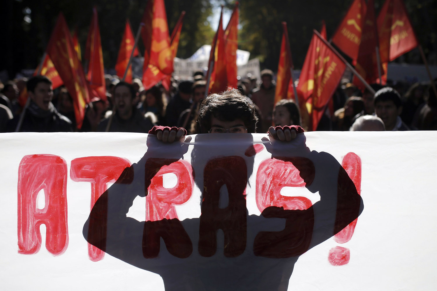 Nov. 23, 2013. Protesters march during a protest against government's austerity measures,  in Madrid, Spain.