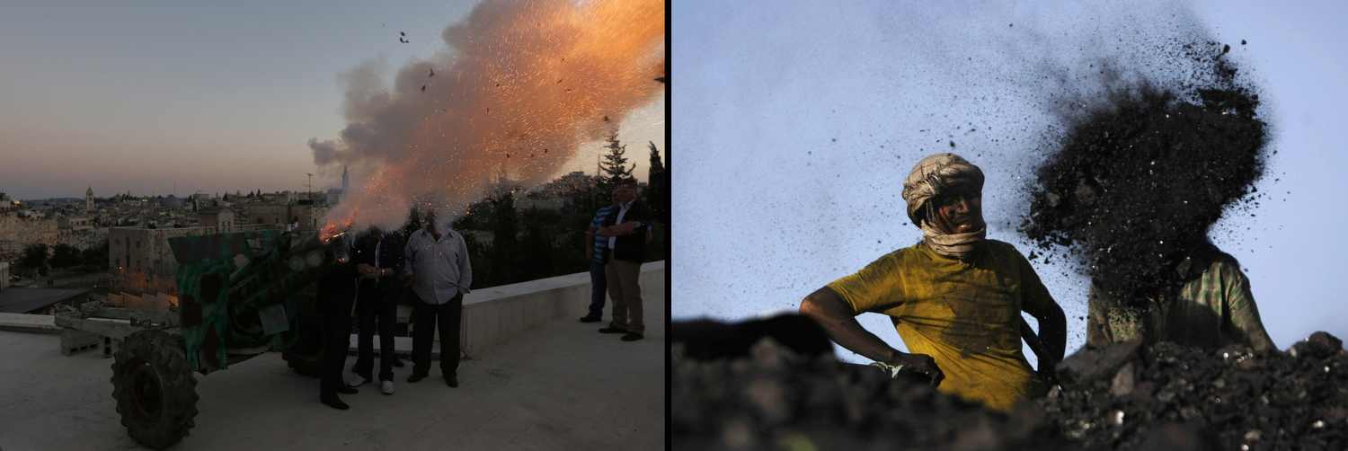 A cannon fires a ceremonial shot just outside Jerusalem's Old City, to mark the end of Muslims' daily fast during Ramadan