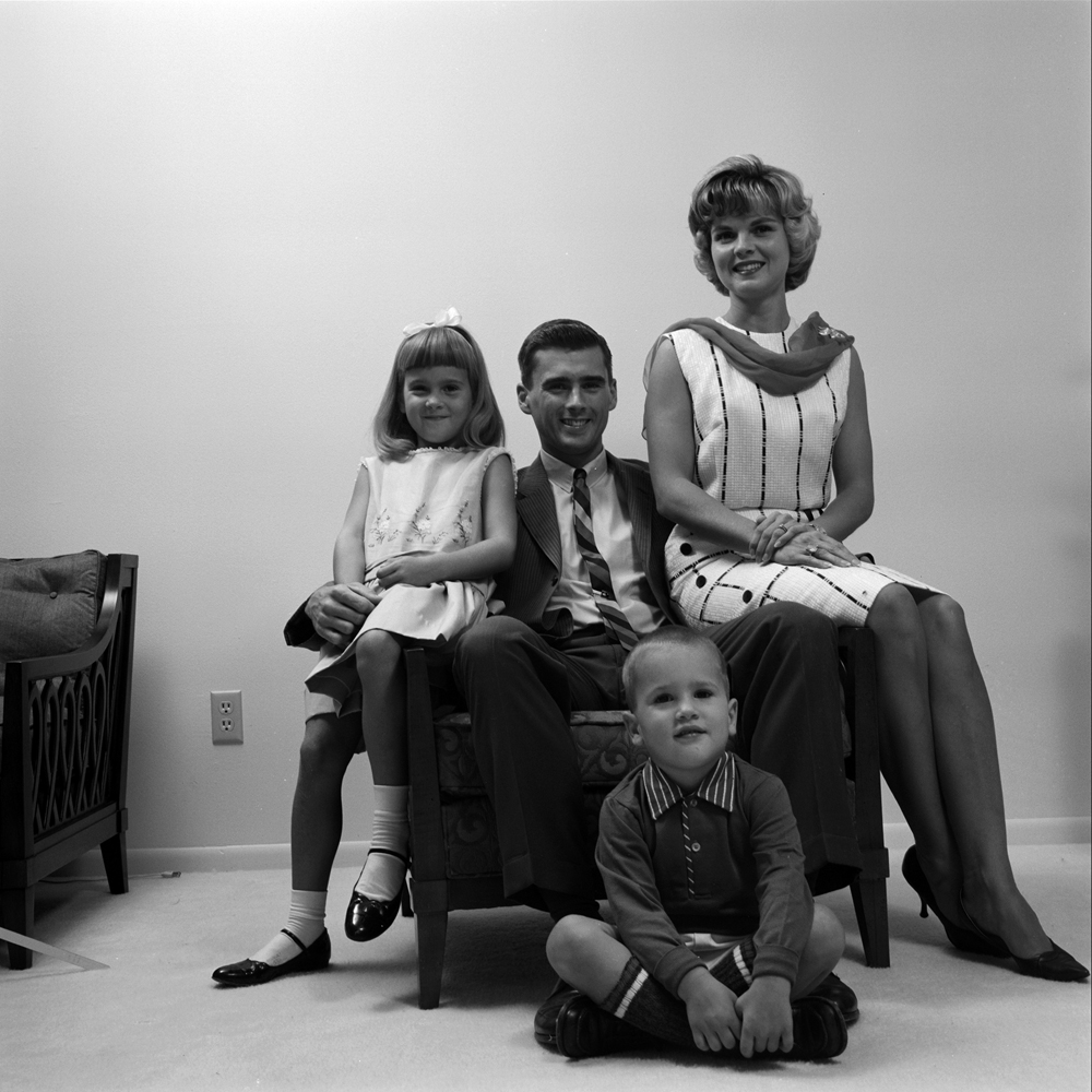 Roger Chaffee with his wife Martha and their children, Sheryl and Stephen, in their Houston home, 1965.