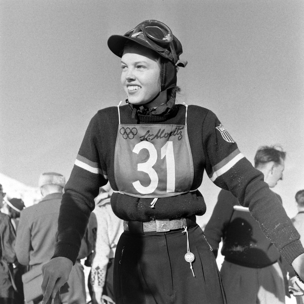 American skier Brynhild Grasmoen, St. Moritz, 1948.