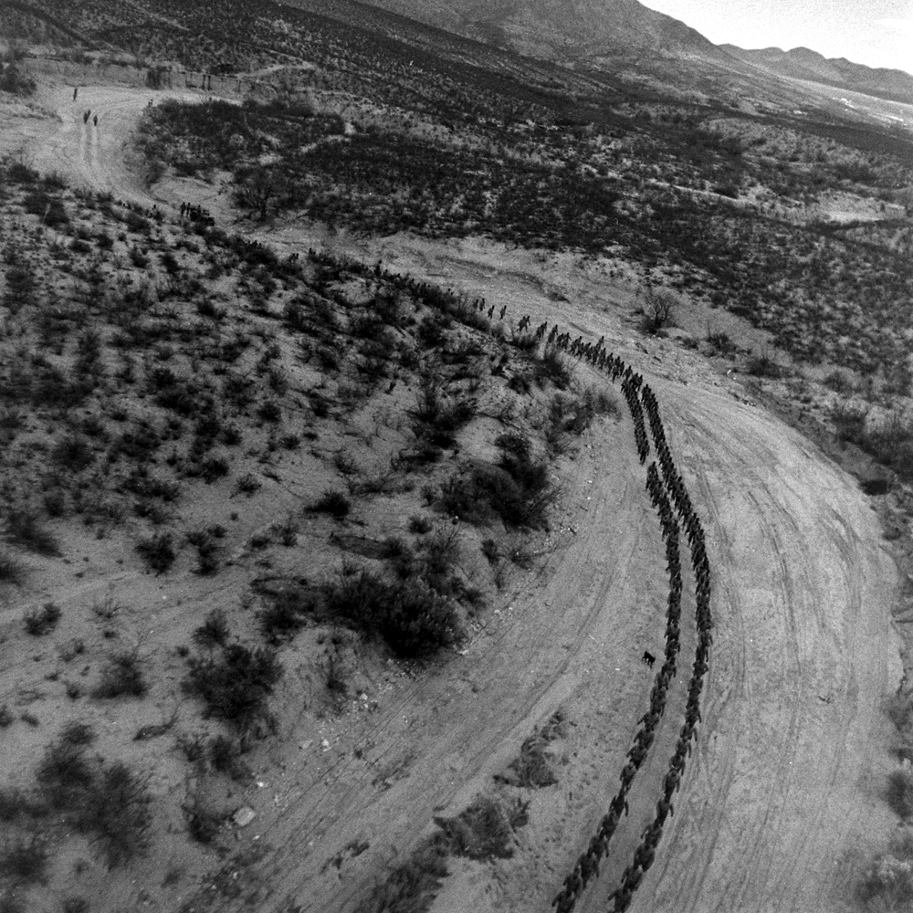 Troops marching, Fort Huachuca, Ariz., 1943.