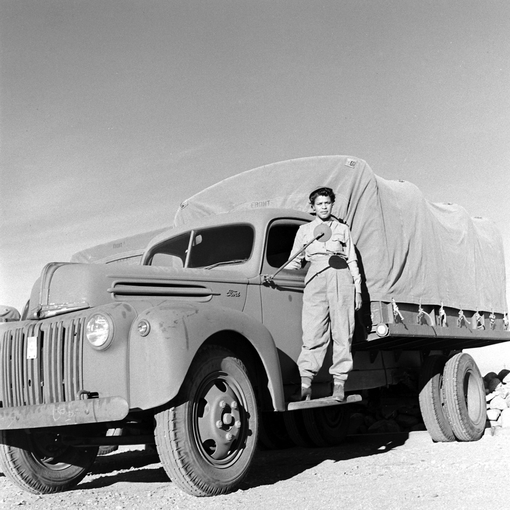 Priscilla Taylor, an African American truck driver serving in the Women's Army Corps, 1943.