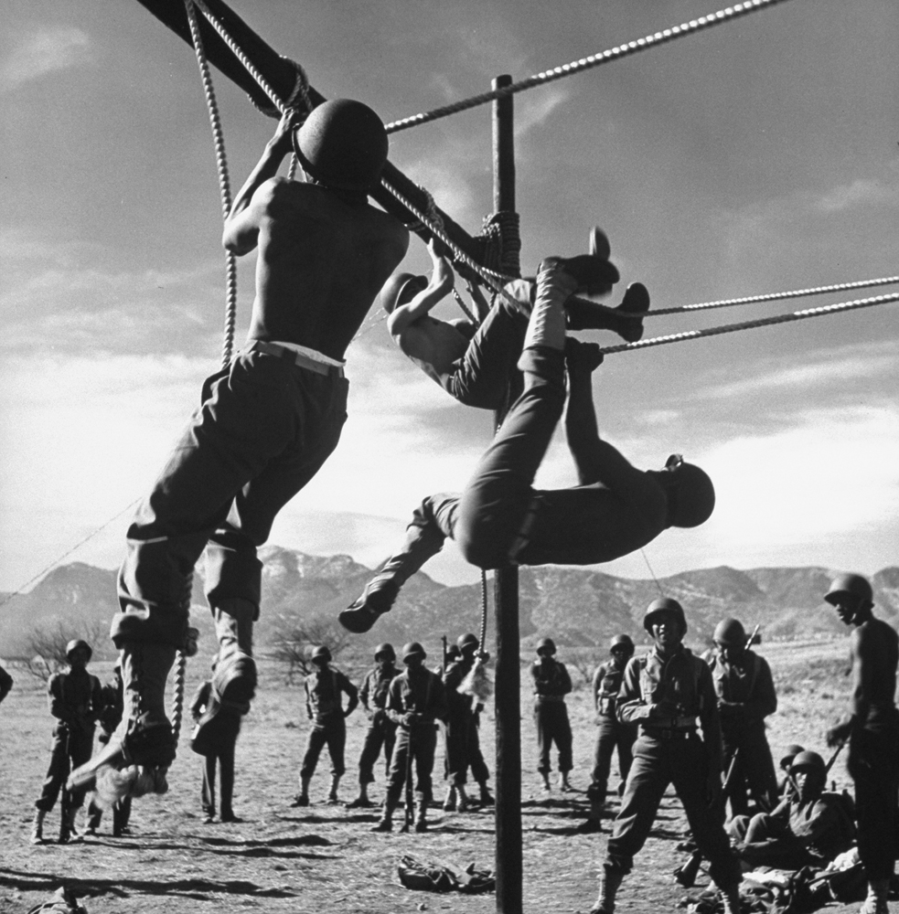 Soldiers on an obstacle course at Fort Huachuca, Ariz.