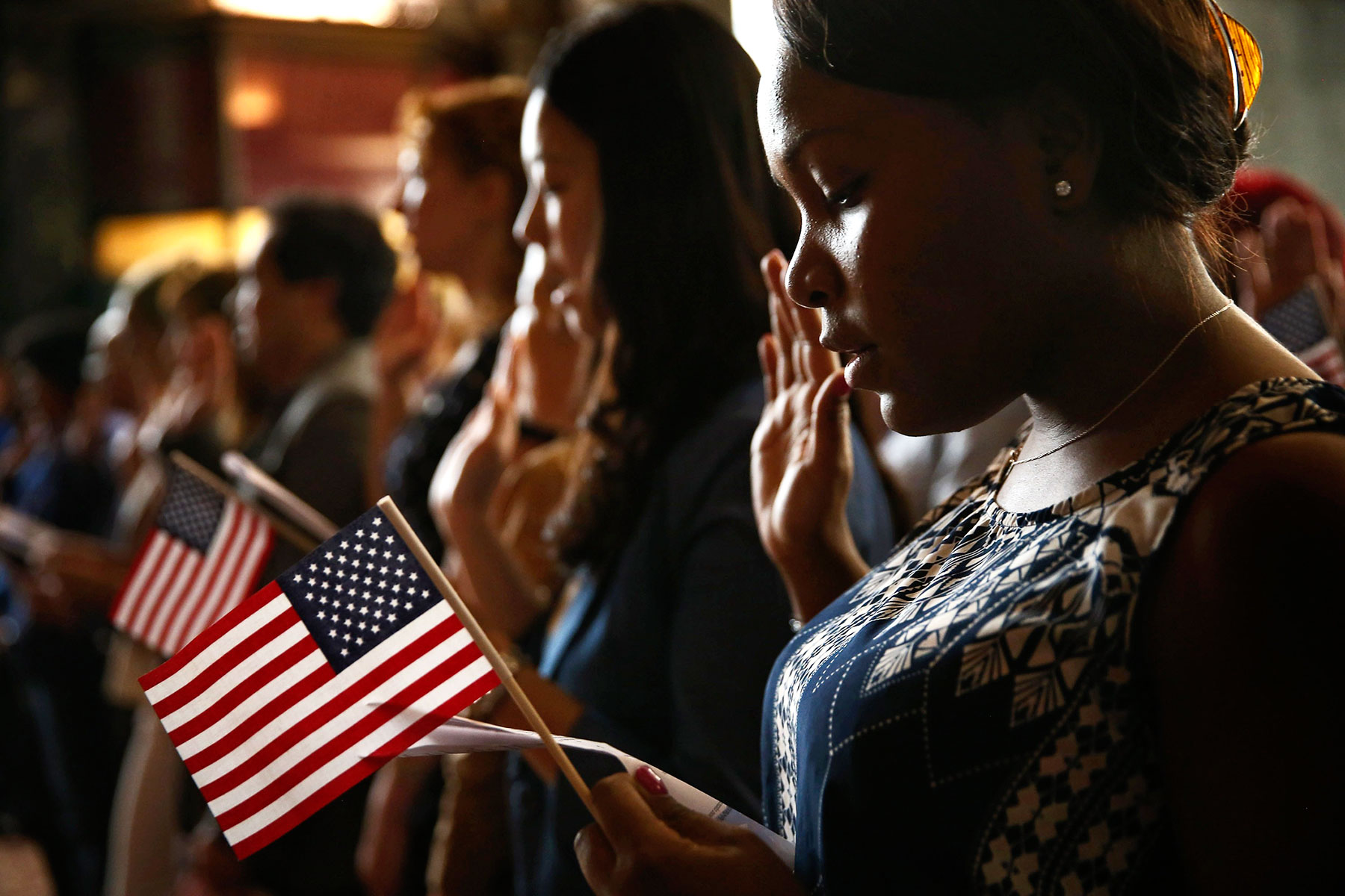 Vishaun Lawrence of Jamaica during a naturalization ceremony in Chicago last year. (Scott Olson / Getty Images)
