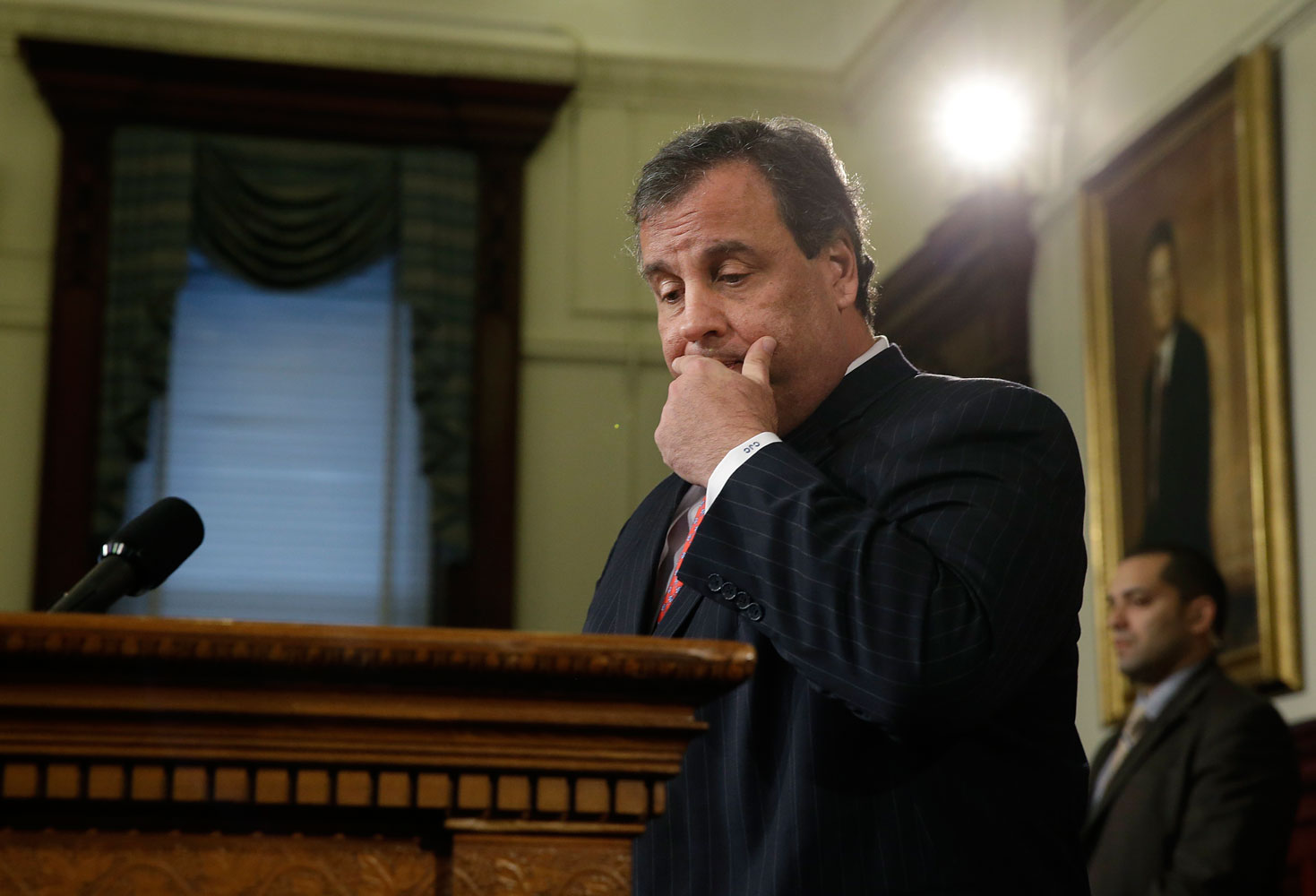 New Jersey Gov. Chris Christie pauses as he addresses the media during a news conference  Jan. 9, 2014, at the Statehouse in Trenton. (Mel Evans / AP)