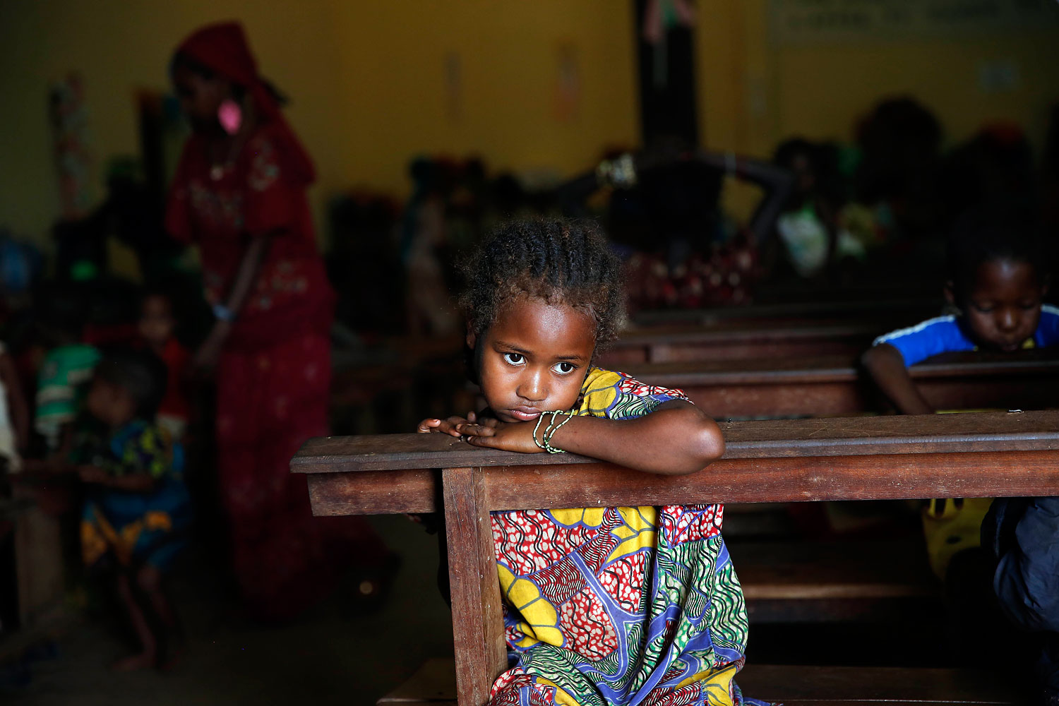 A Muslim child sits inside the St. Pierre church where she and hundreds of other Muslims are seeking refuge in Boali, some 50 miles north-west of Bangui, Jan. 23, 2014.
