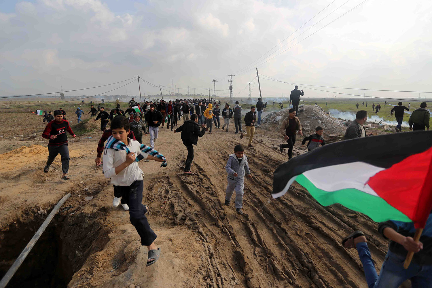 Jan. 17, 2014. Palestinian youth clash with Israeli security forces a protest in Nahal Oz, east of Gaza City.