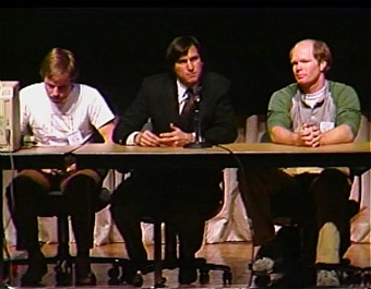 Bill Atkinson, Steve Jobs and Bruce Horn during the Q&amp;A session (Computer History Museum)
