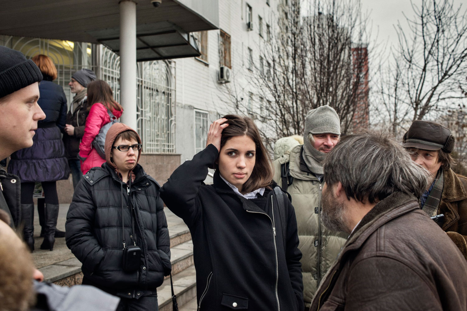 Nadezhda Tolokonnikova joins supporters of defendants  
                              who are awaiting trial on charges of organizing  riots  during the Bolotnaya rally in 2012.