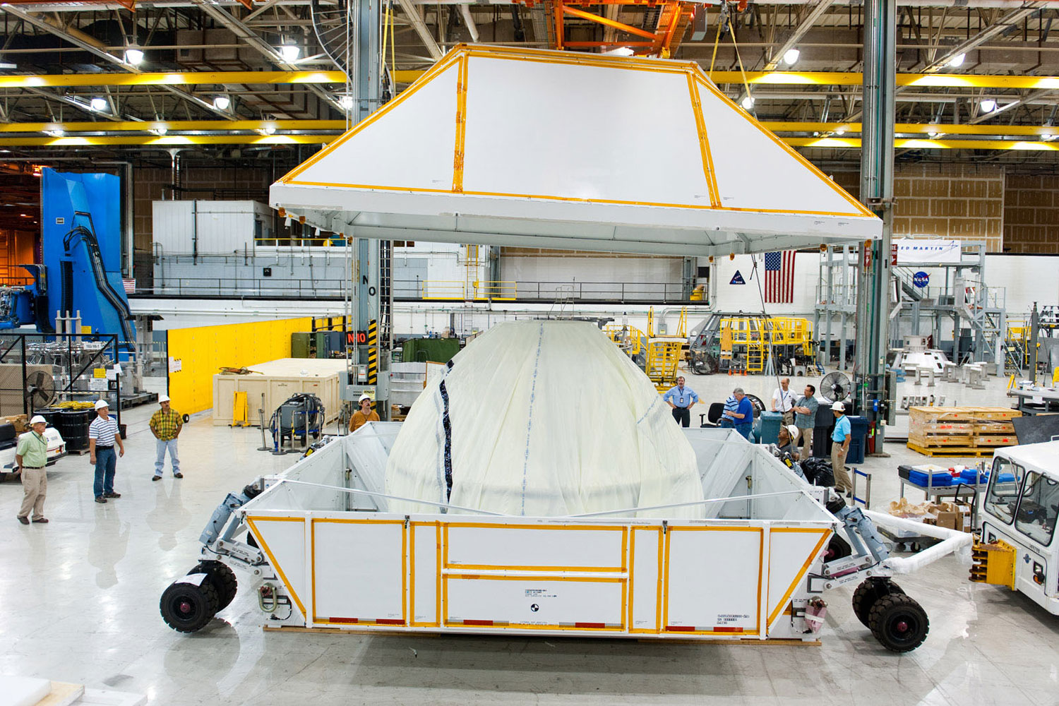 At NASA’s Michoud Assembly Facility in Louisiana, the first space-bound Orion capsule is packed up for shipment to the Kennedy Space Center for final processing and outfitting.