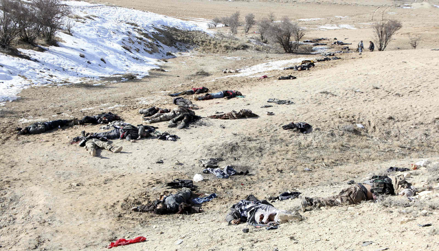 Dead bodies are seen in the Qalamoun mountains, north of Damascus