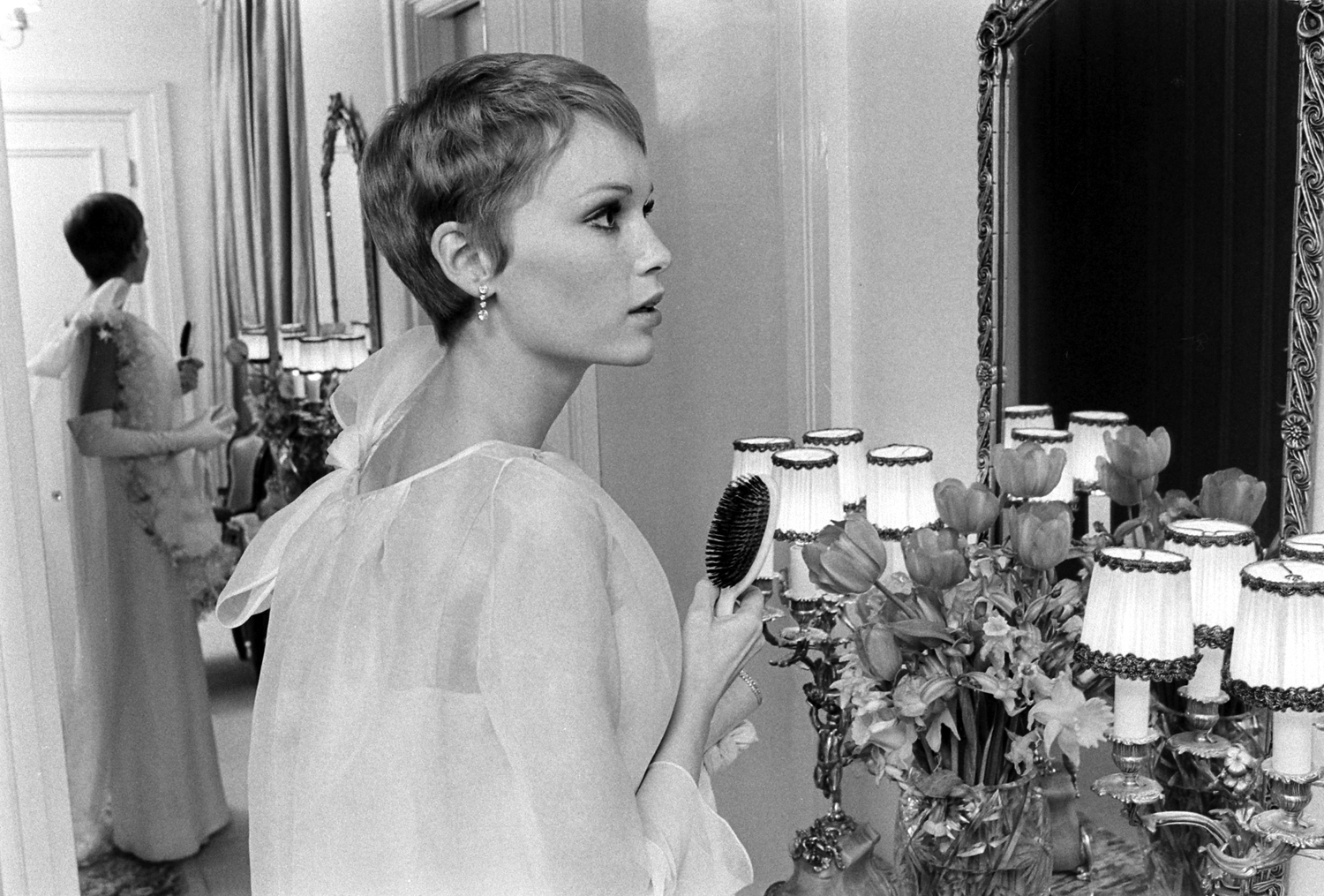 Mia Farrow at home in London, 1967.