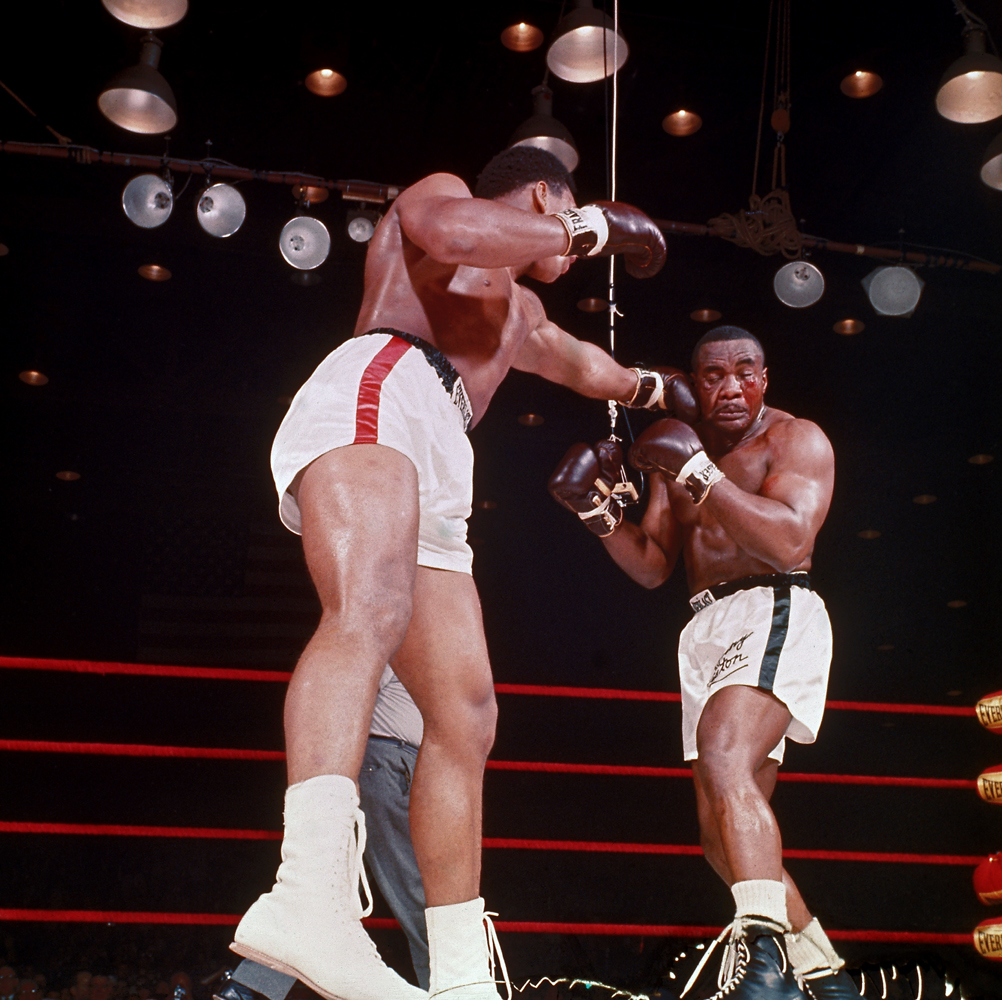 Action during the sixth round of the Clay-Liston bout, Feb. 25, 1964.