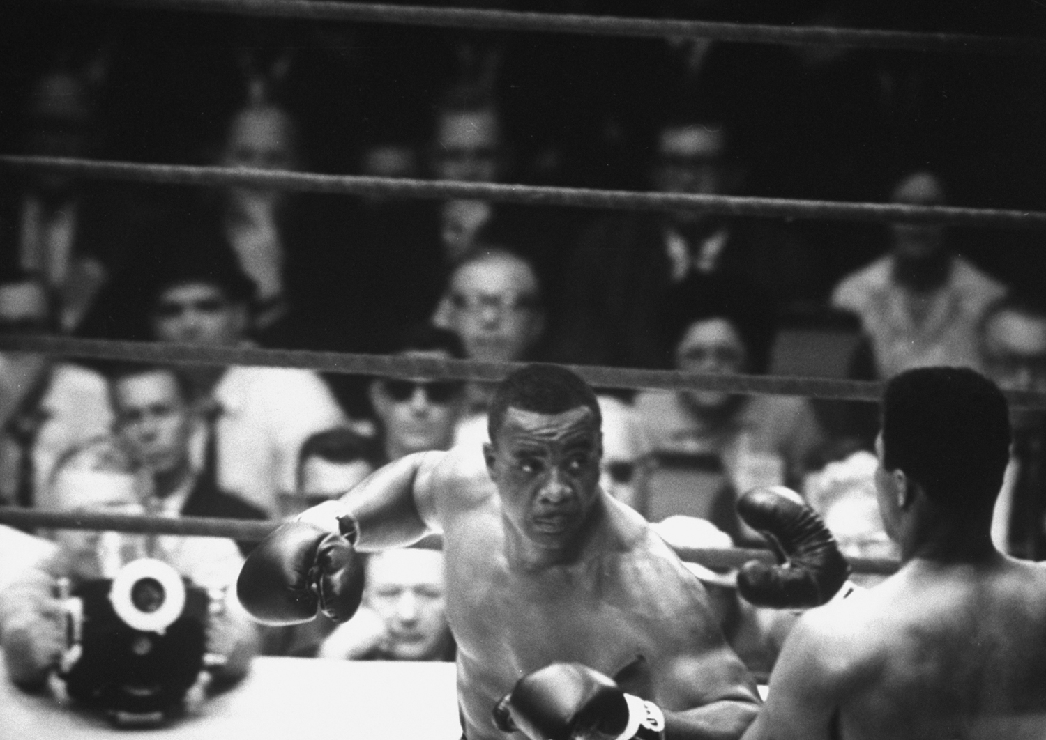 Sonny Liston readies to throw a punch during the fifth round of the Clay-Liston bout, Feb. 25, 1964.