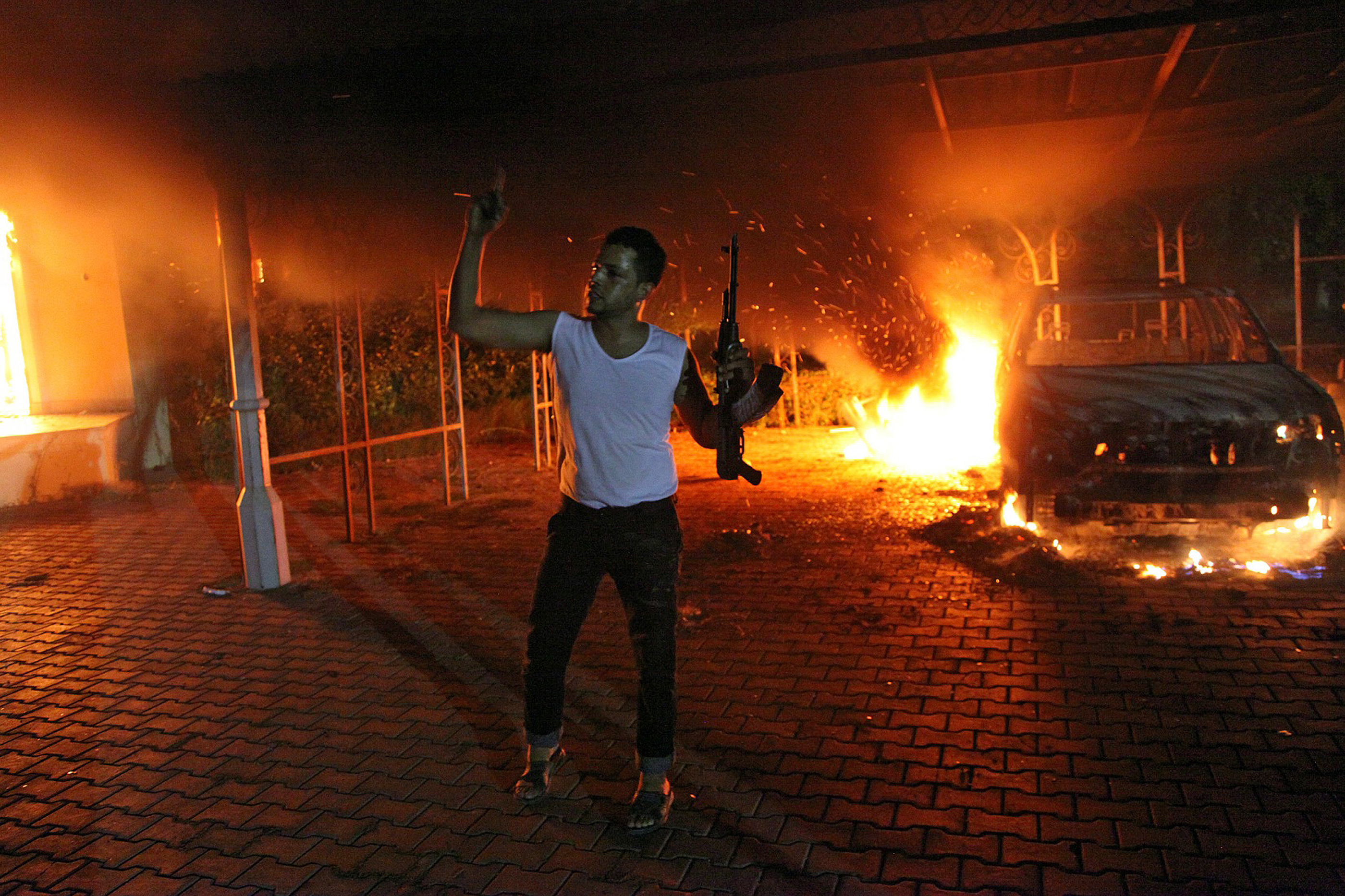 An armed man during the attack on the U.S. consulate in Benghazi on Sept. 11, 2012. (STR / AFP / Getty Images)