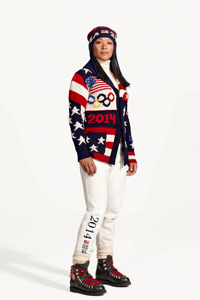 Julie Chu, ice hockey player on the United States women's ice hockey team is shown wearing the Official Opening Ceremony Parade Uniforms for the 2014 Winter Olympic Games in this photo released on Jan. 23, 2014.