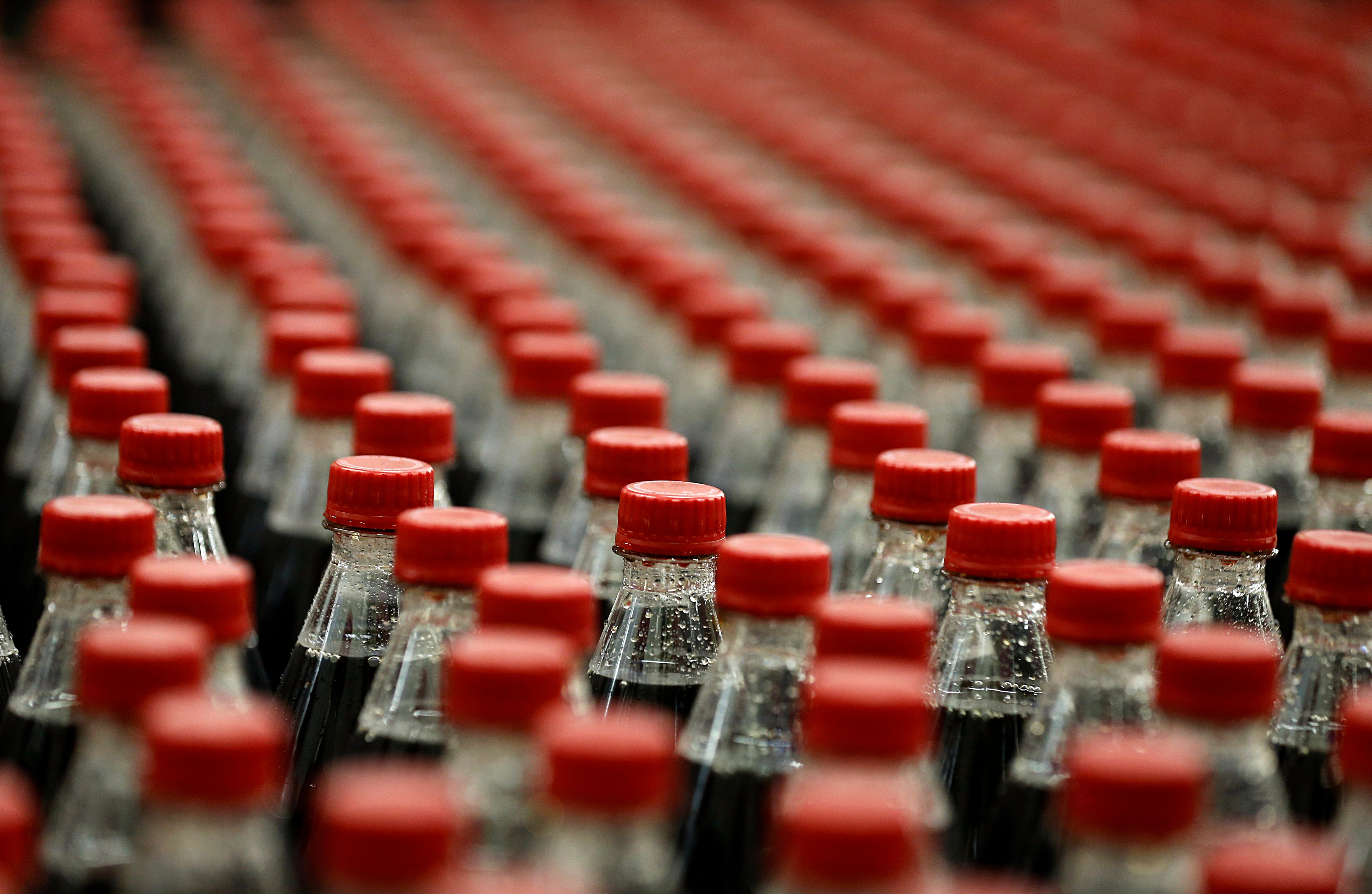 Bottles of Dr. Pepper in a production line at the Swire Coca-Cola bottling plant in West Valley City, Utah (George Frey—Bloomberg/Getty Images)