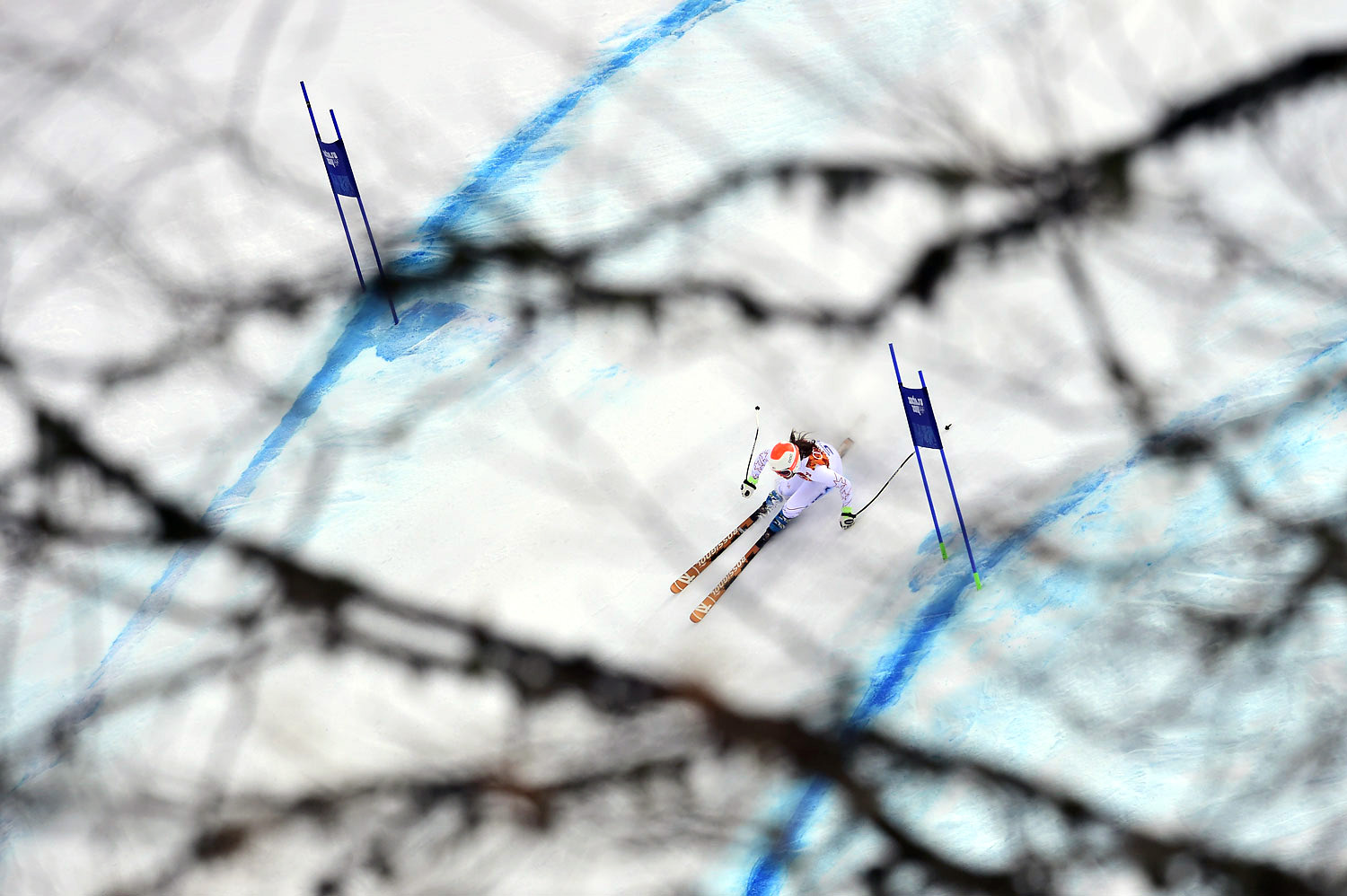 U.S. skier Leanne Smith competes during the Women's Alpine Skiing Super Combined Downhill at the Rosa Khutor Alpine Center.