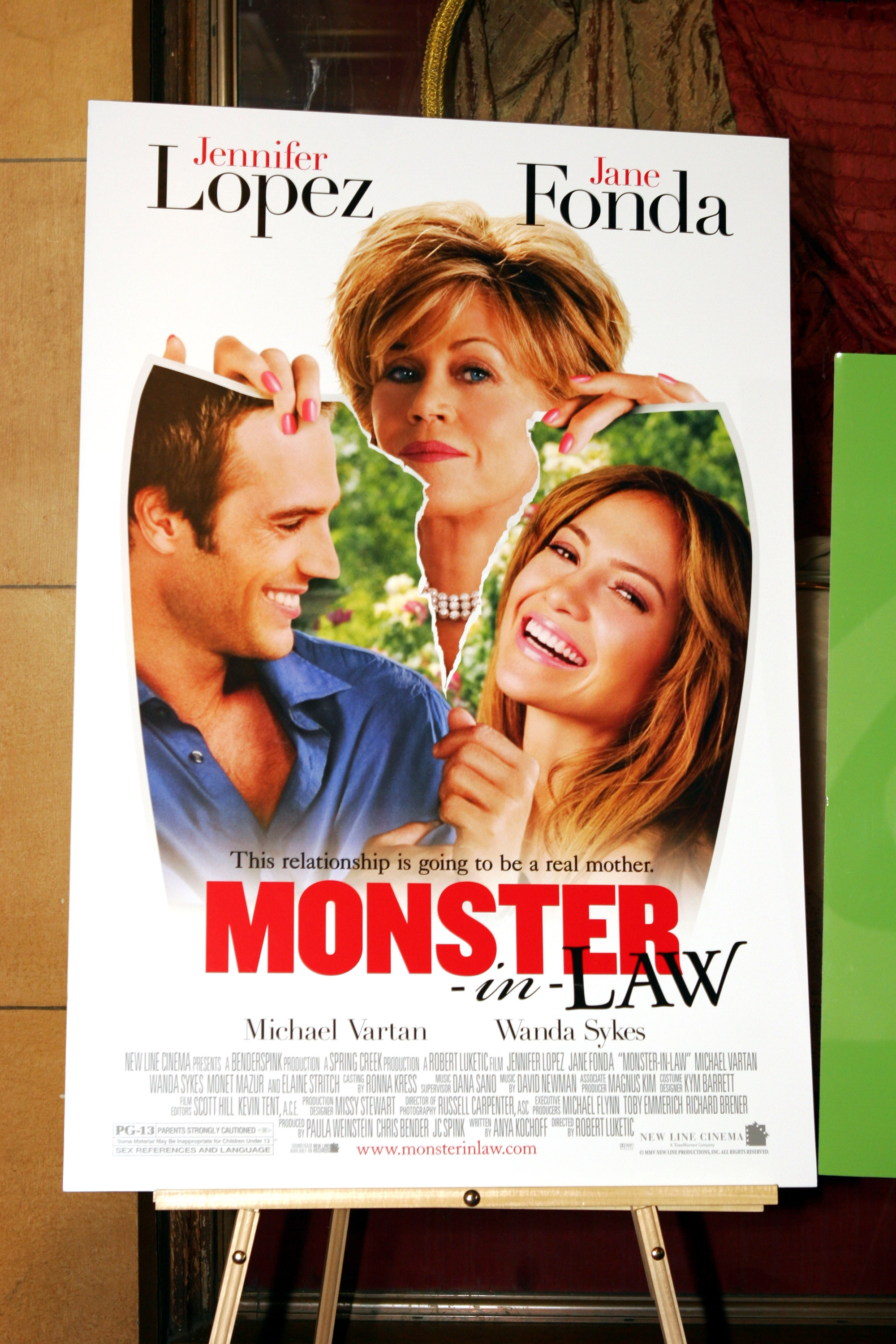 Signage for the east coast premiere of "Monster-in-Law" featuring Jane Fonda and Jennifer Lopez as seen on May 5, 2005 in Atlanta, Georgia.