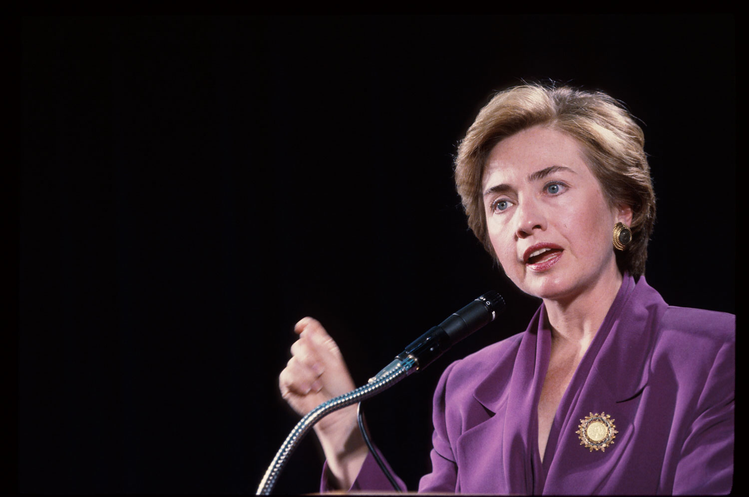 Then First Lady Hillary Clinton speaks at George Washington University, Sept. 10, 1993 in Washington, DC. (Diana Walker&mdash;Getty Images)