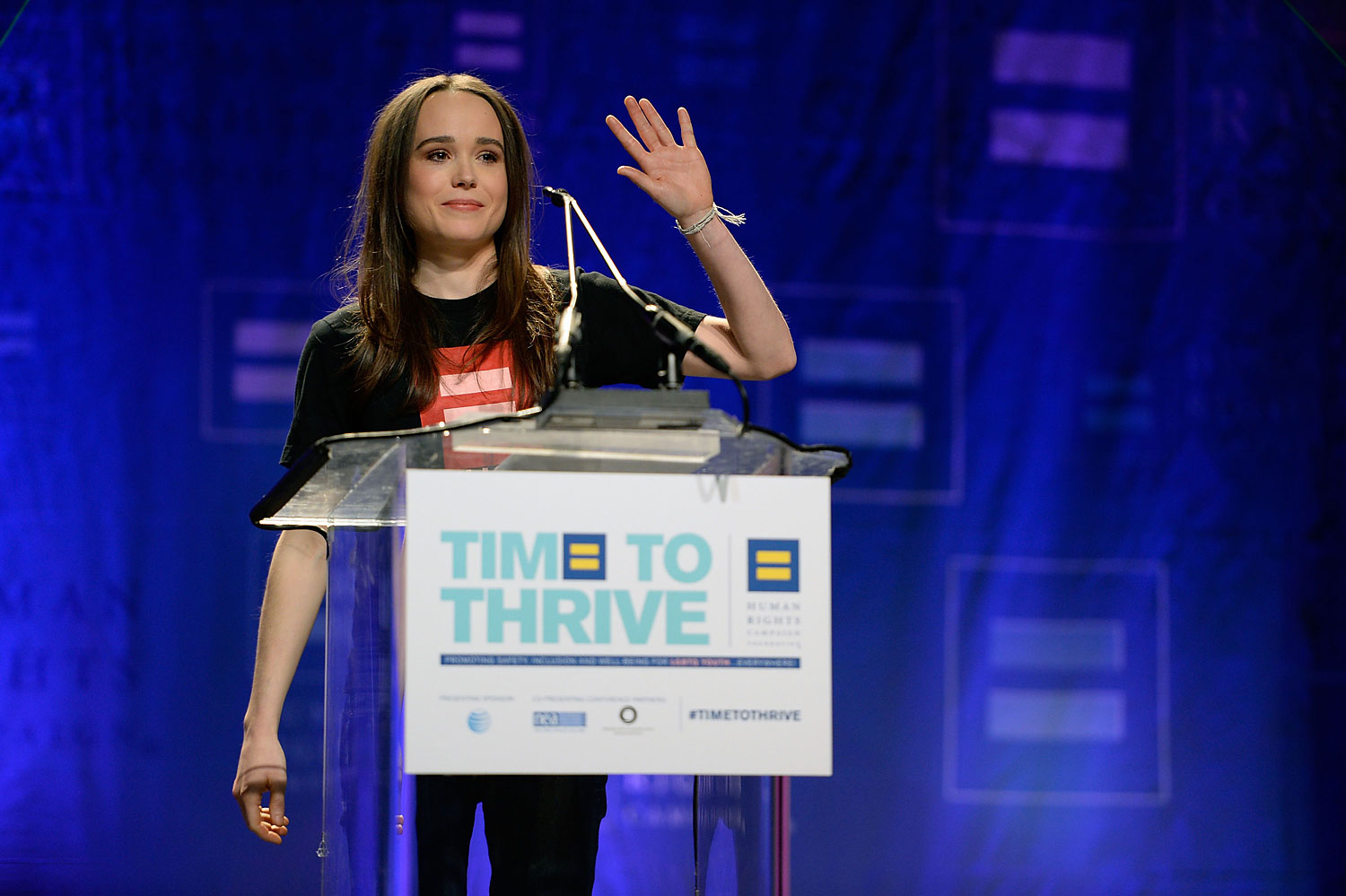 Actress Ellen Page comes out as gay at the Human Rights Campaign's Time to Thrive Conference on Feb. 14, 2014, in Las Vegas (Jeff Bottari—Human Rights Campaign/AP)