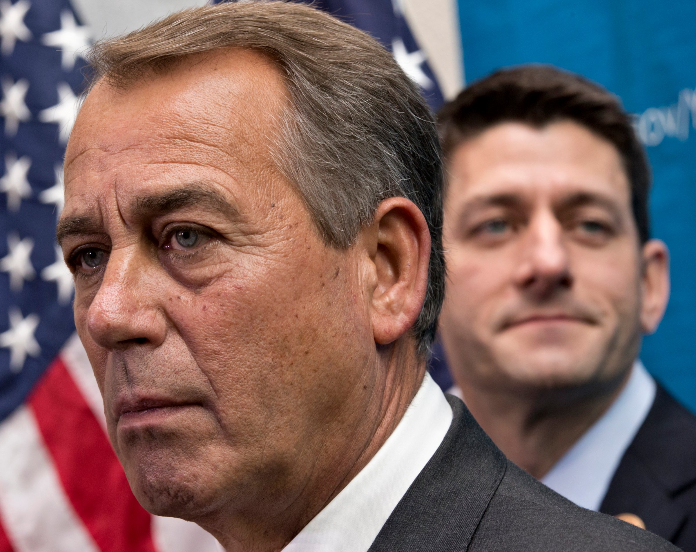 From left: House Speaker John Boehner of Ohio joined by House Budget Committee Chairman Rep. Paul Ryan takes reporters' questions, on Capitol Hill in Washington, D.C., on Dec. 11, 2013.