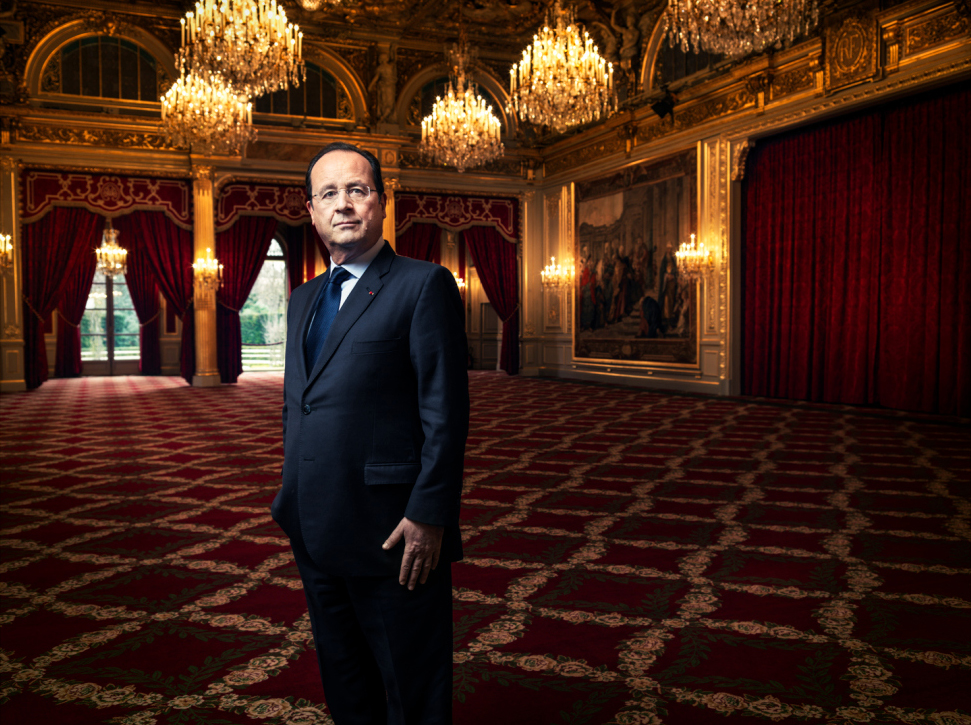 France’s President François Hollande in la Salle des Fêtes at the presidential Élysée Palace in Paris, France. January 2014