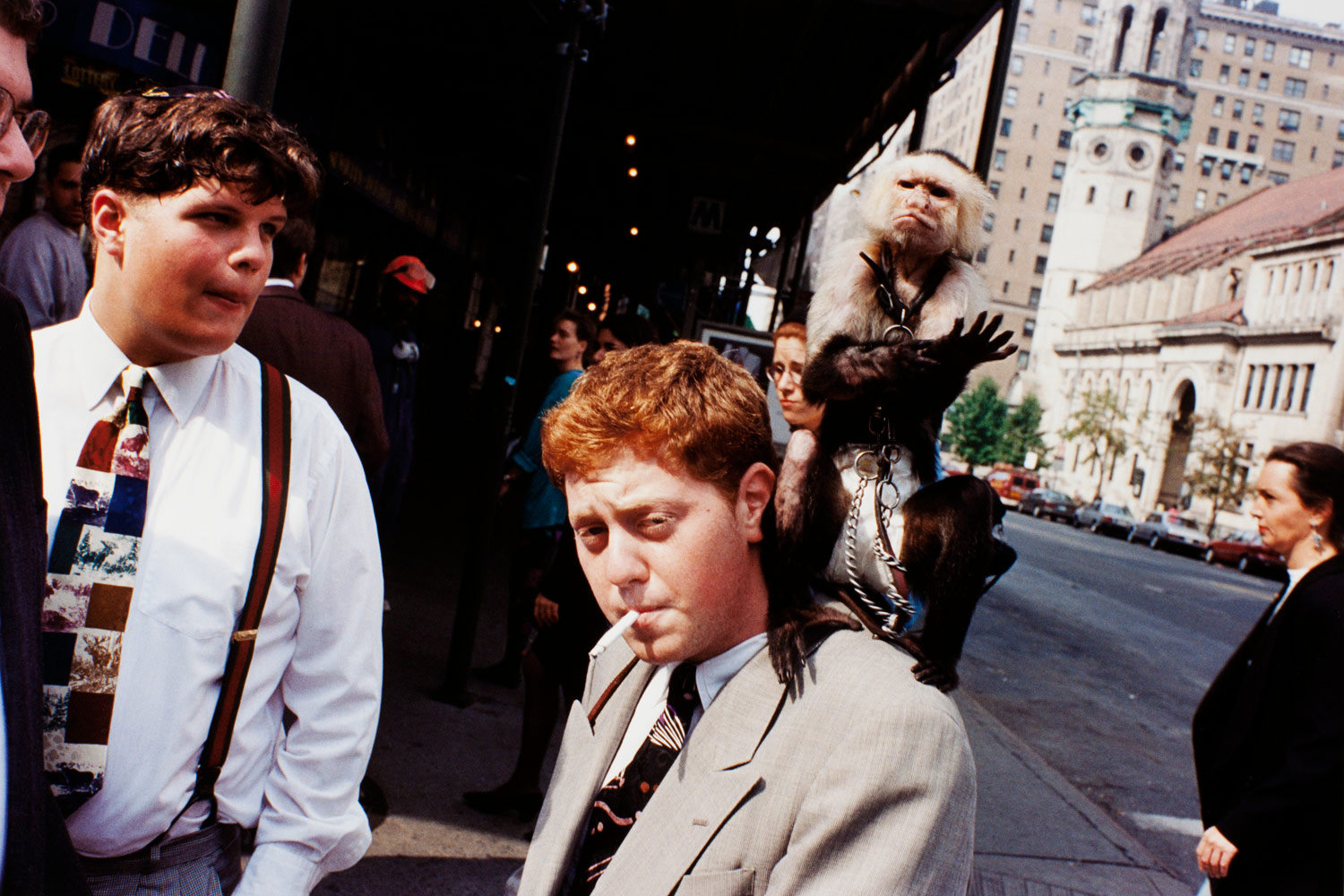 New York City, c. 1993-1997. Red head man smoking ciggarette