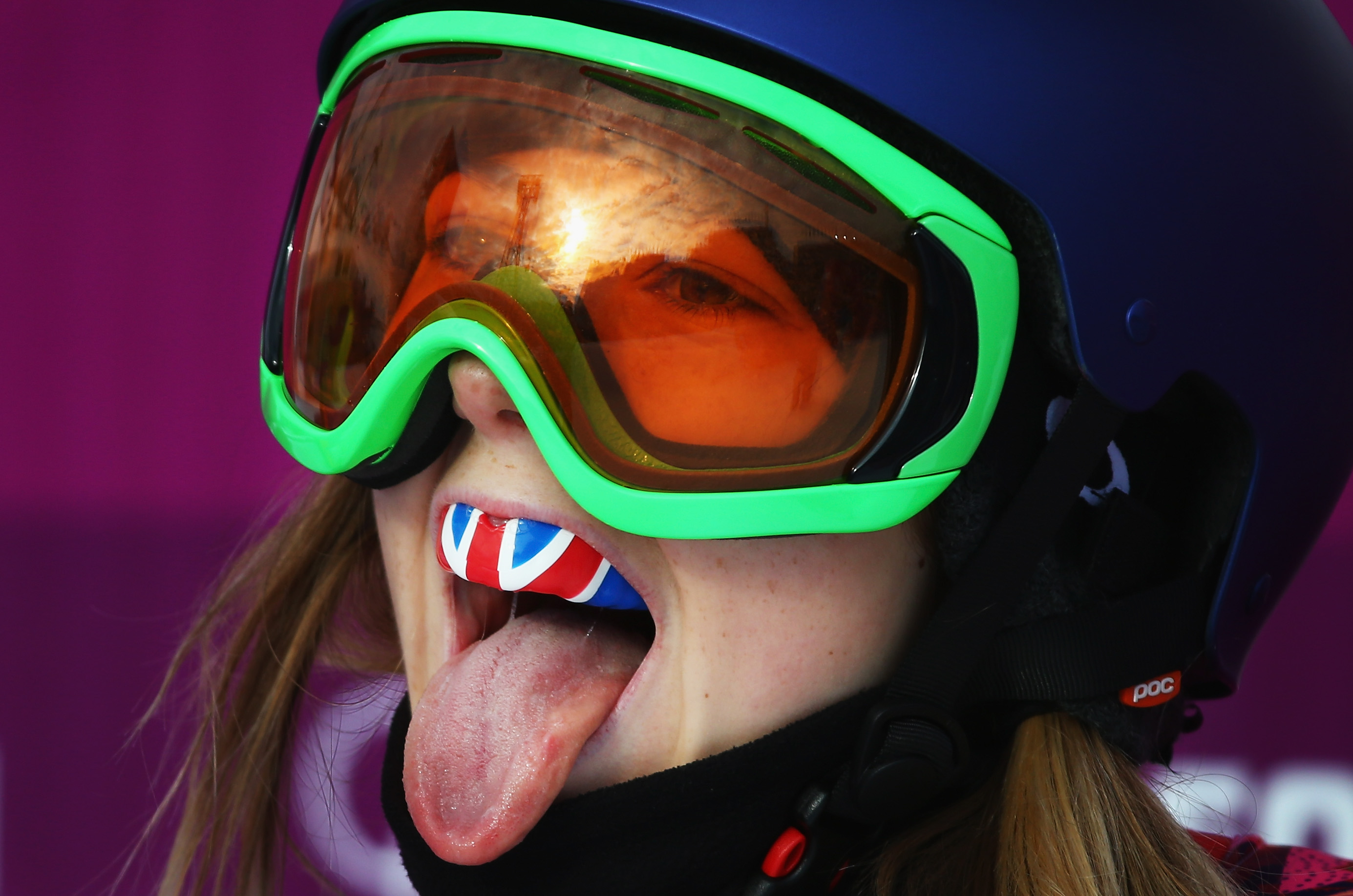 Katie Summerhayes of Great Britain celebrates during the Freestyle Skiing Women's Slopestyle Qualification.
