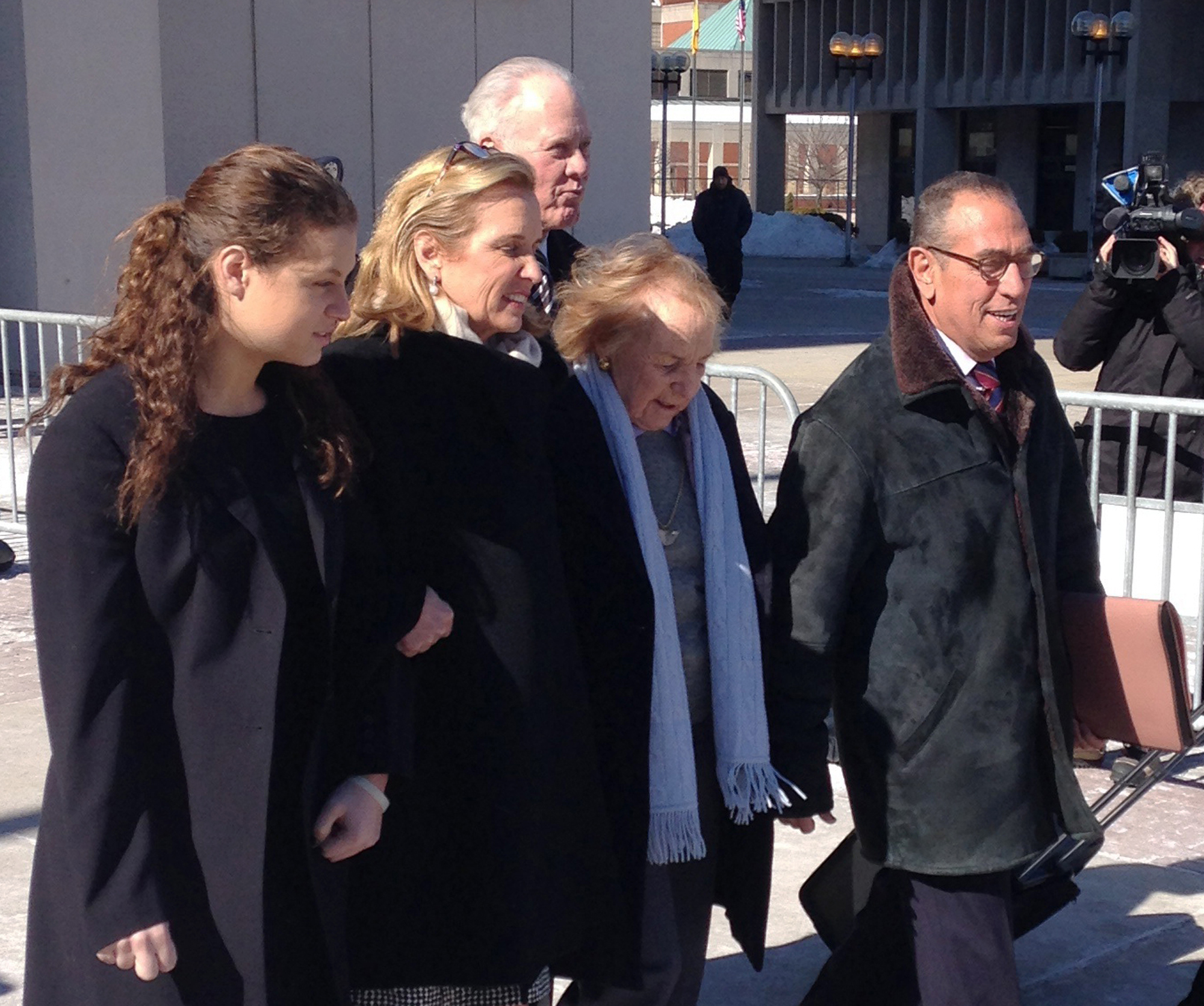 Kerry Kennedy, second from left, walks with her mother, Ethel Kennedy, third from left, as she leaves the Westchester County Courthouse, Friday, Feb. 28, 2014 in White Plains, N.Y. (Jim Fitzgerald / AP)