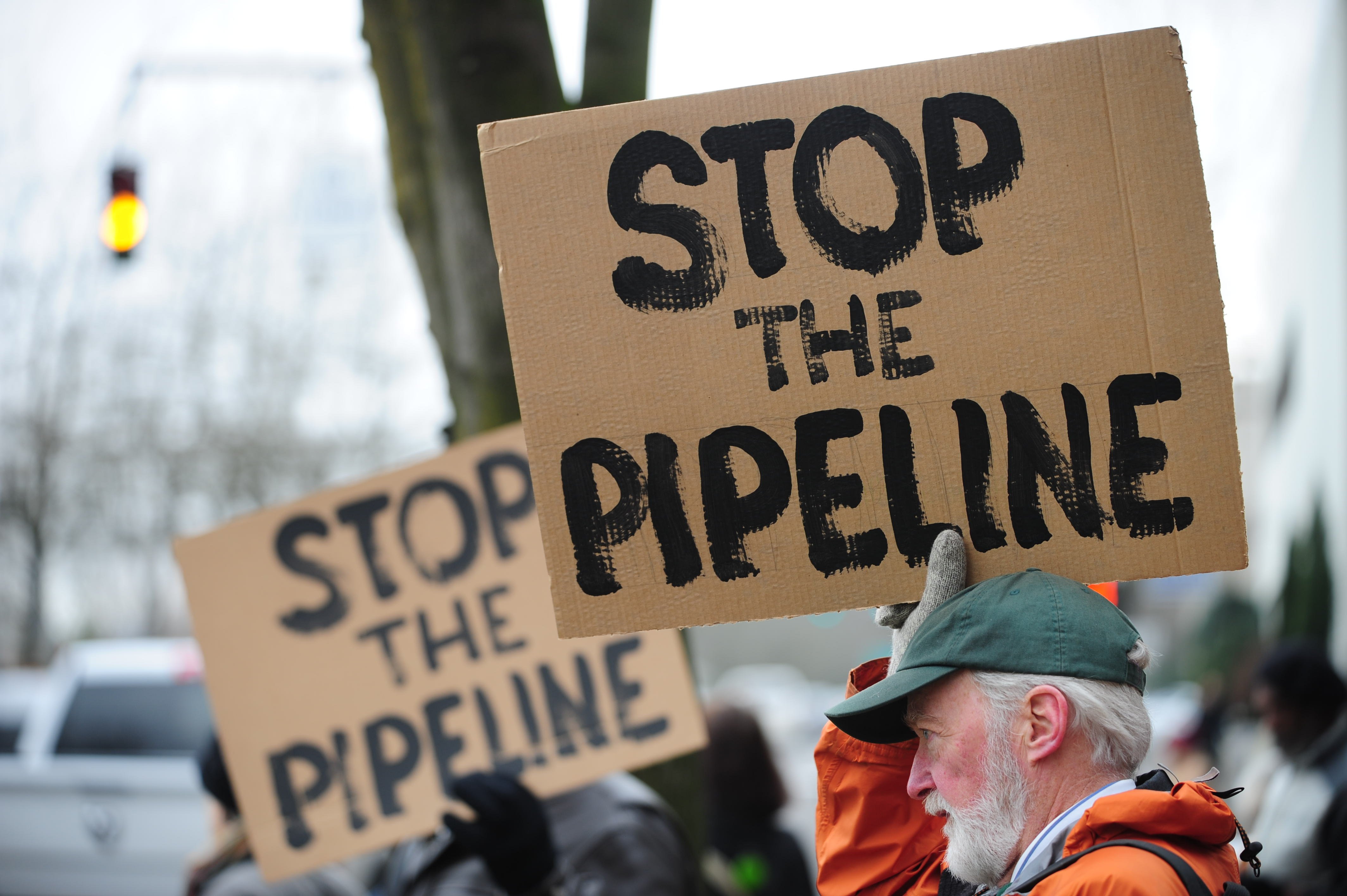 Protesters demonstrate against TransCanada in Portland on the opening day of the southern leg of the Keystone Pipeline, on Jan. 22, 2014. (Alex Milan Tracy—Demotix/Corbis)