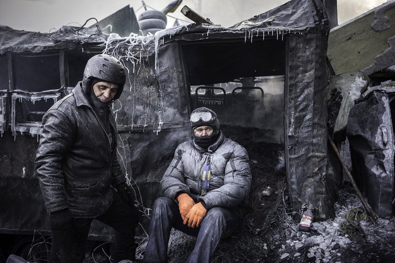 Protesters behind barricades in Kiev, Jan. 25, 2014.