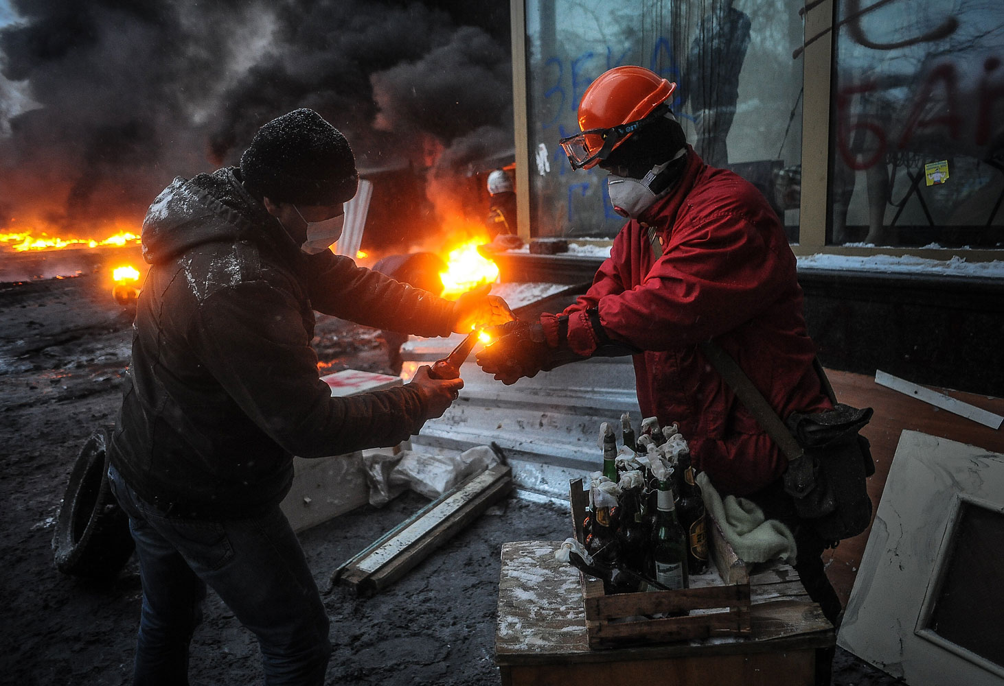 Pro-European protesters with a Molotov cocktail in Kiev, Jan. 22, 2014.