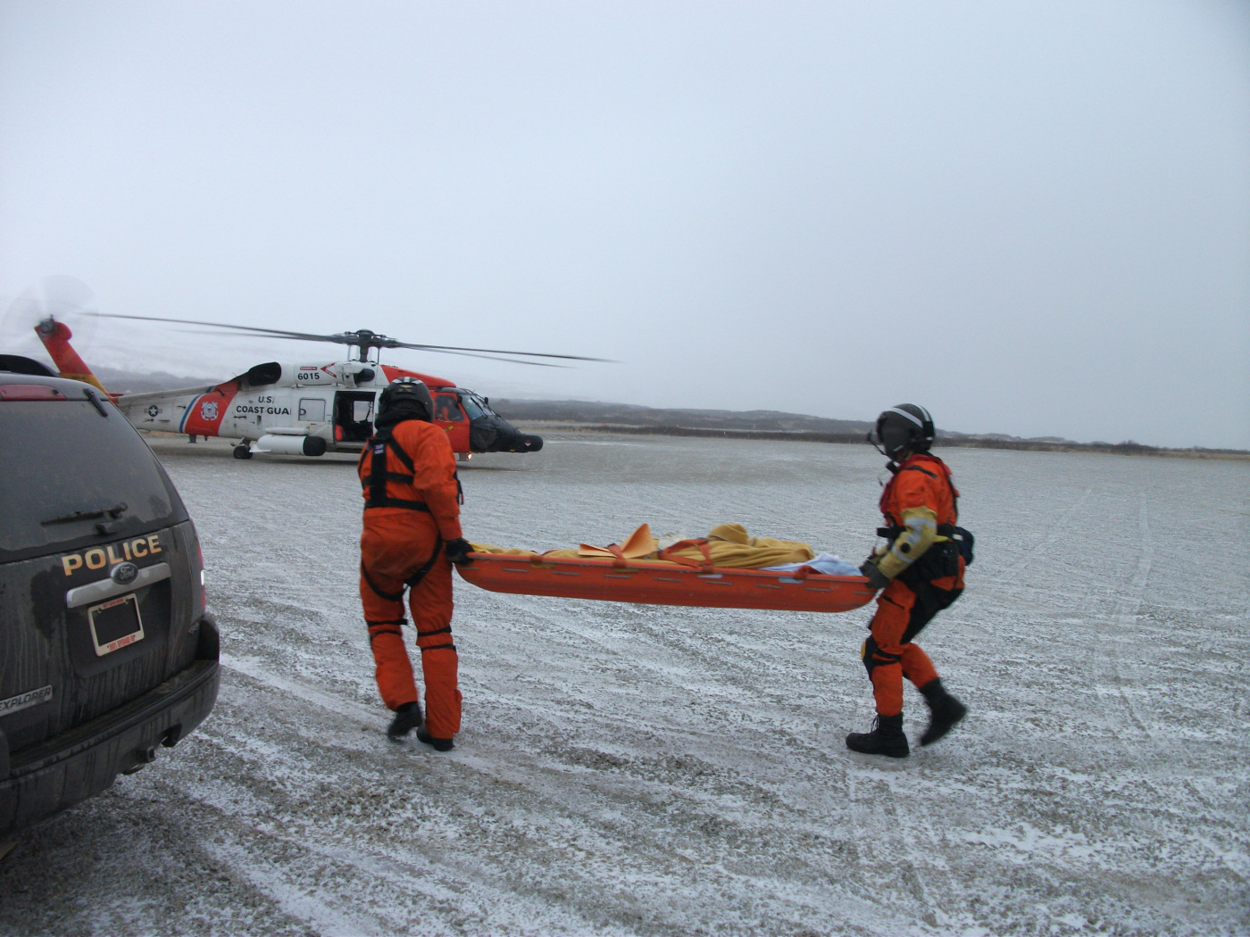 An emergency medical evacuation at the King Cove airstrip. (King Cove Public Safety Department)