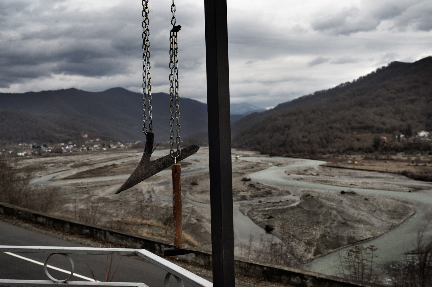 Sochi, Russia, Jan. 18, 2014: Villages of the Kichmay valley, populated mostly by ethnic Circassians, are seen from atop a monument to the Circassian warriors who died while resisting the Russian invasion of this part of the Caucasus Mountains in the 19th Century.