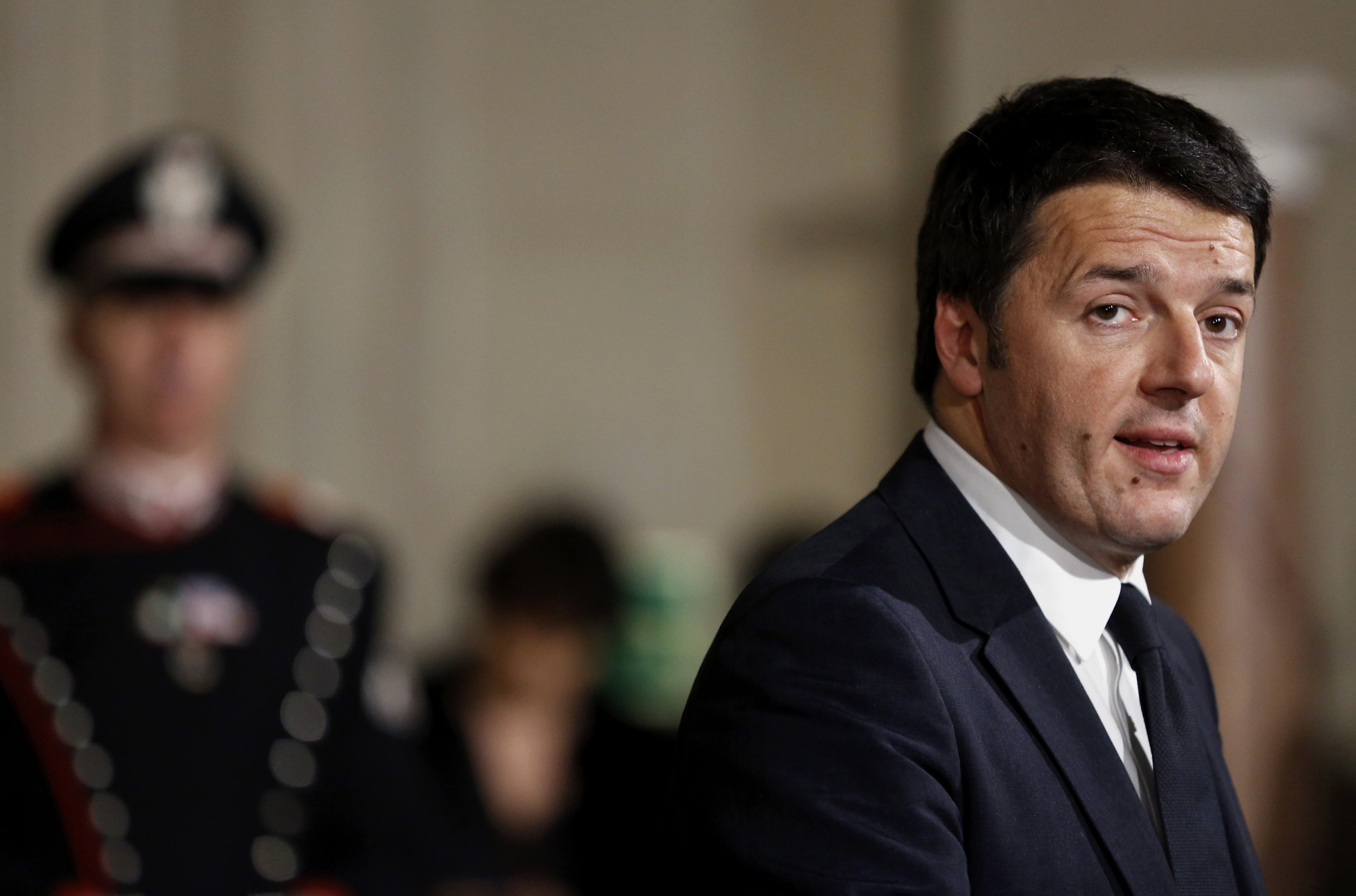 Matteo Renzi, Italy's incoming prime minister, speaks during a news conference to announce the names of the cabinet ministers that will form Italy's new government on Friday, Feb. 21, 2014. (Bloomberg&mdash;Getty Images)