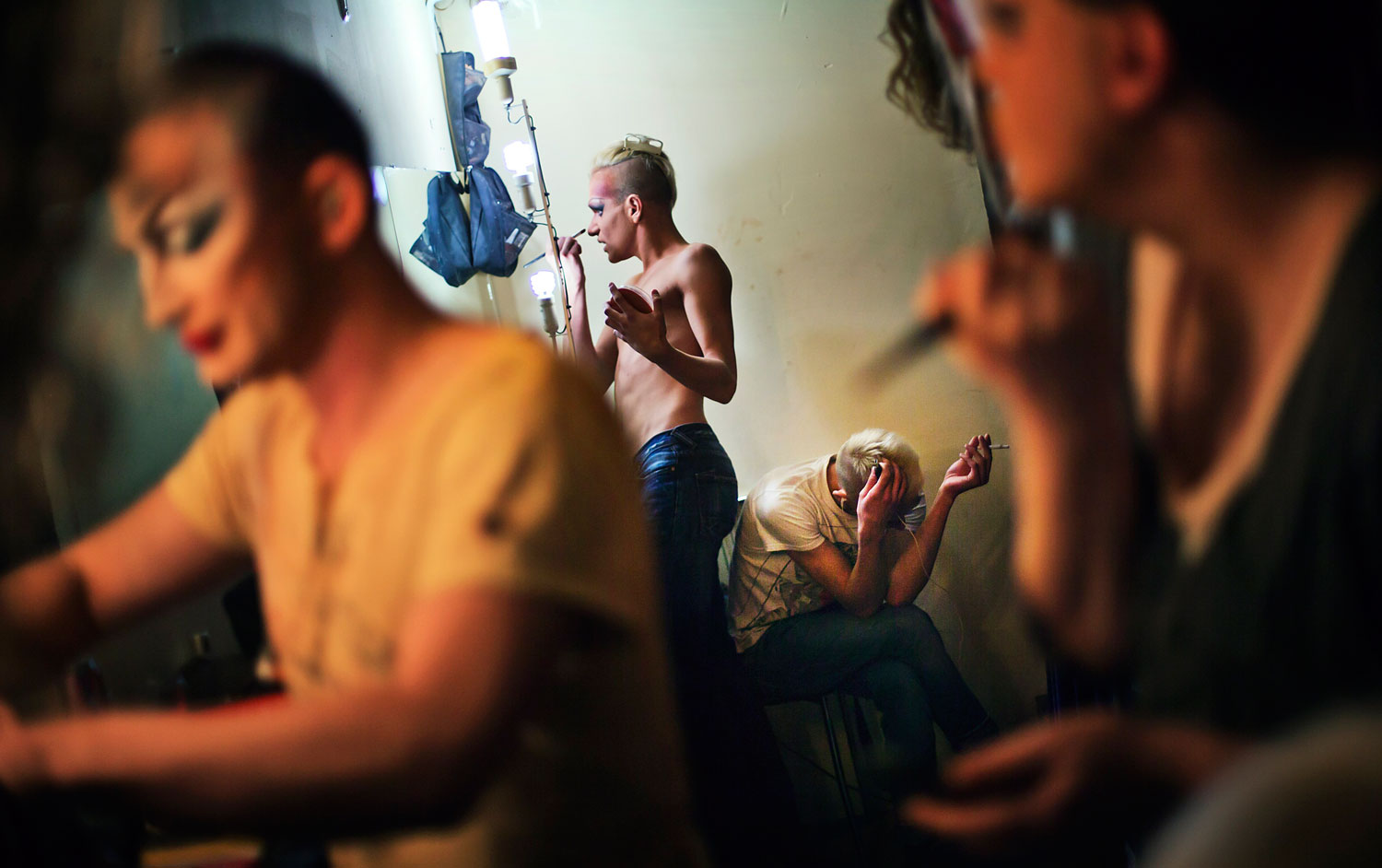Performers get ready backstage before a performance at the Mayak cabaret, the most reputable gay club in Sochi,  Feb. 8, 2014.