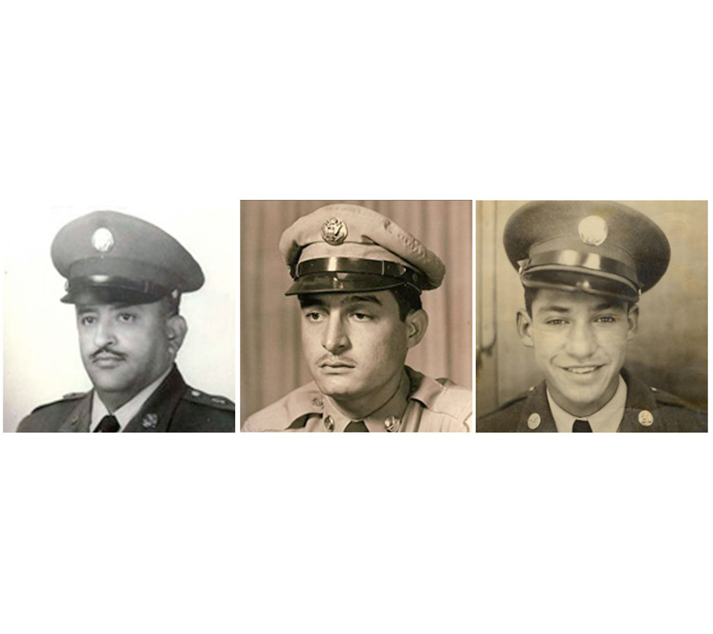 These images provided by the U.S. Army show Korean War veterans, from left, Sgt. 1st Class Eduardo Corral Gomez, Master Sgt. Juan E. Negron and Master Sgt. Mike C. Pena, who are among 24 minority veterans receiving the Medal of Honor.