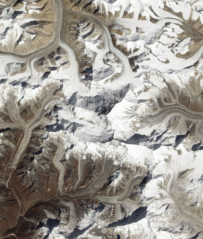 This NASA Earth Observatory satellite image obtained Jan. 3, 2014 shows one of fourteen mountain peaks on Earth that stand taller than 26,247 ft. (8,000 m). The tallest of these eight-thousanders is Mount Everest.