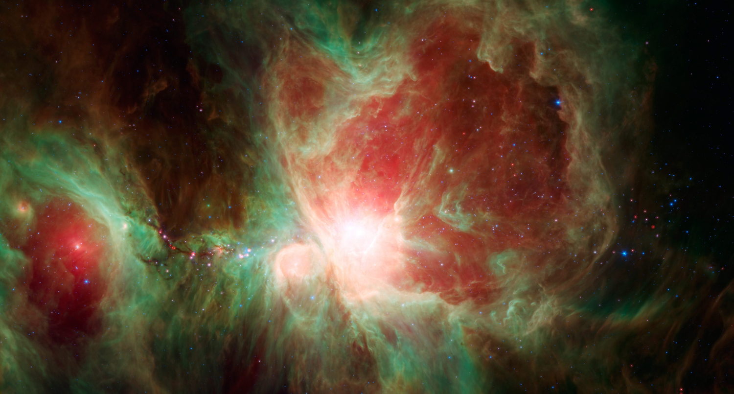 The Orion Nebula, an immense stellar nursery located some 1,500 light-year from Earth, is captured in this image released on Jan. 16. 2014. The picture measures about 40-light-years across and was taken by NASA's Spitzer Space Telescope.
