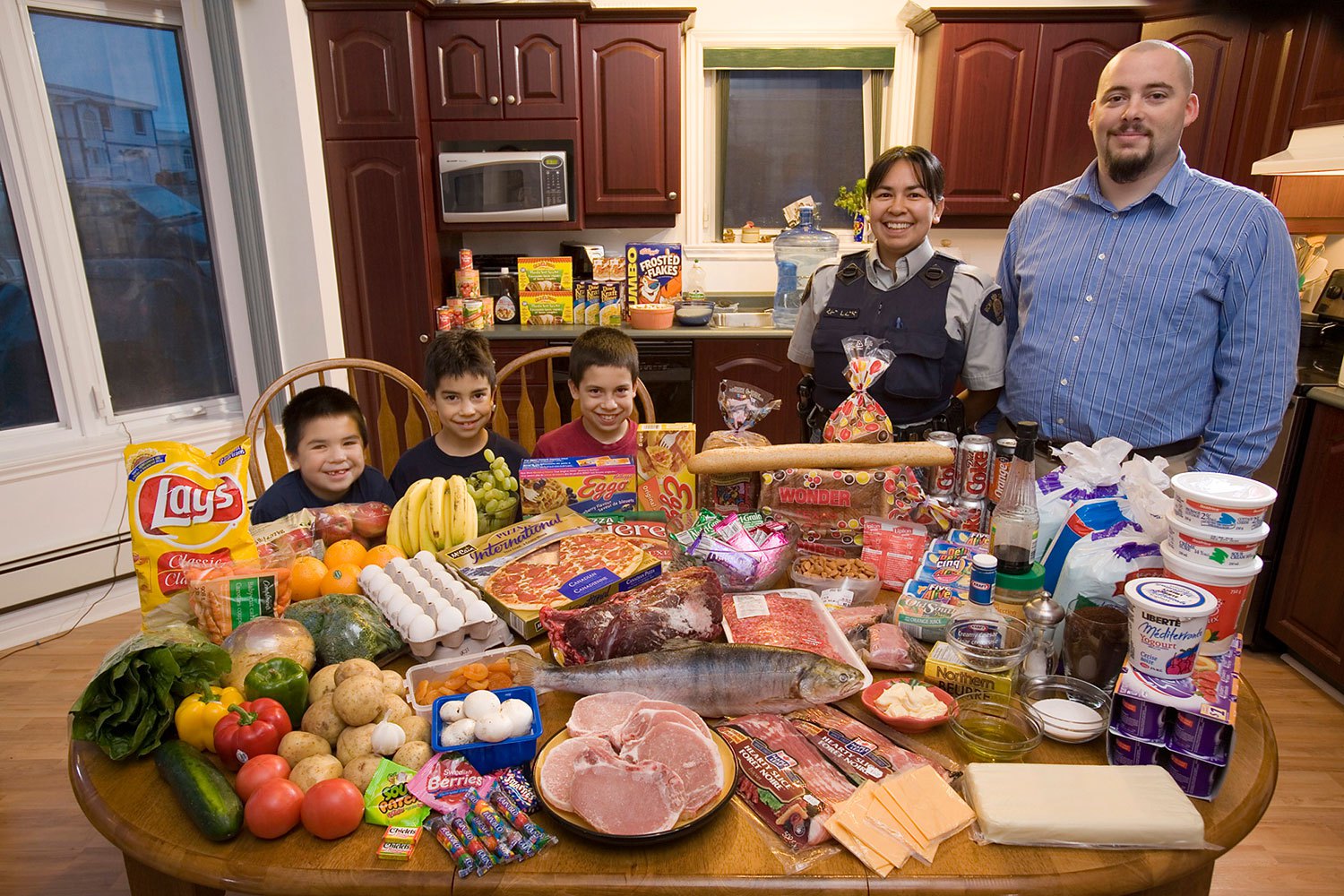 Canada: The Melansons of Iqaluit, Nunavut Territory - Food expenditure for one week: US$345. Favorite Foods: narwhal, polar bear, extra cheese stuffed crust pizza, watermelon.
