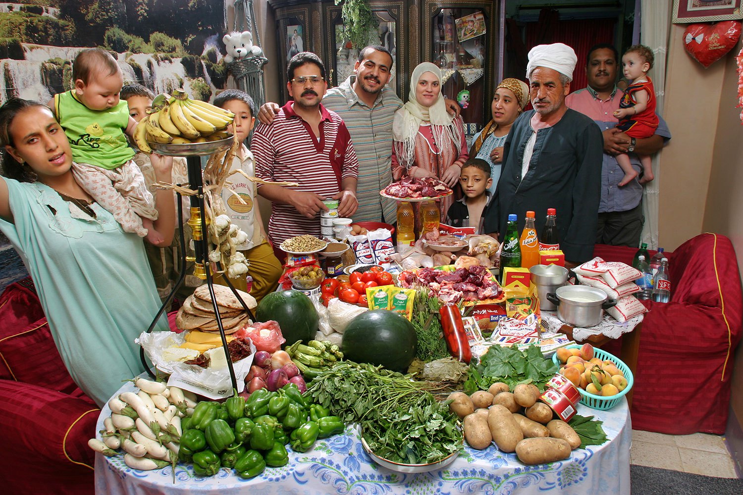 Egypt: The Ahmed family of Cairo. Food expenditure for one week: 387.85 Egyptian Pounds or $68.53. Family recipe: Okra and mutton.