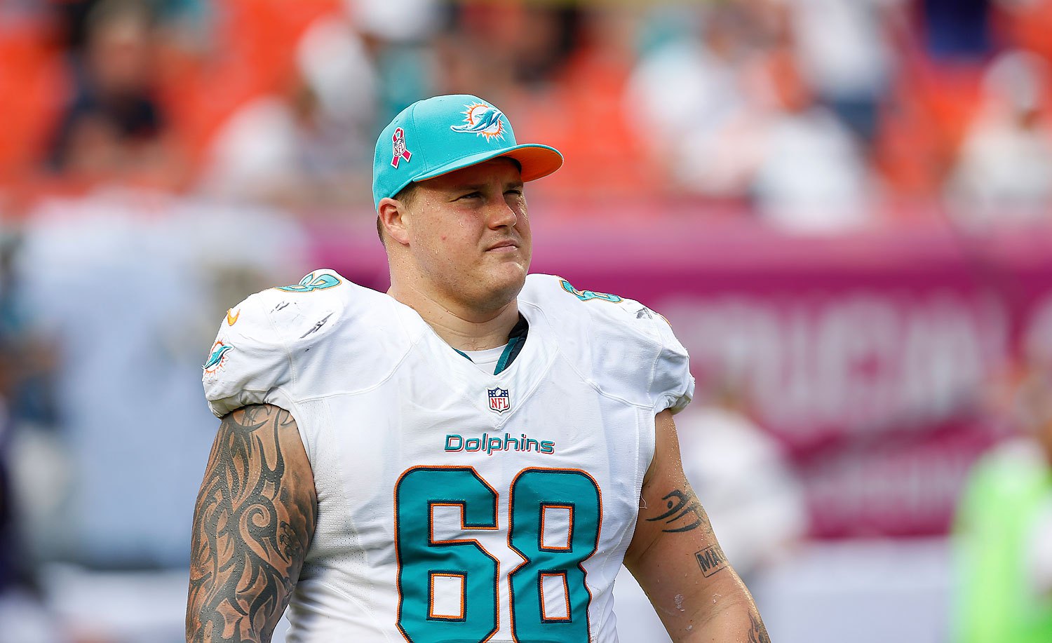 Miami Dolphins left guard Richie Incognito looks on during a game, October 6, 2013 in Miami Gardens. Incognito was accused of bullying teammate Jonathan Martin with threats and racial epithets.