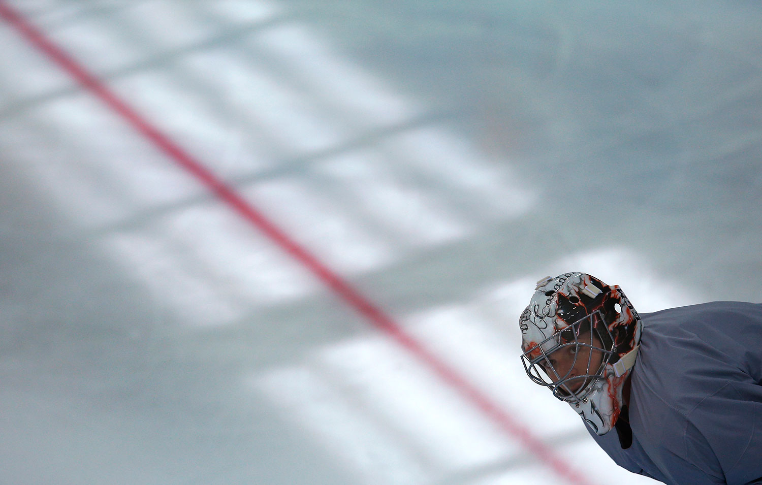 Canada's men's ice hockey team goalie Carey Price takes part in a team practice.