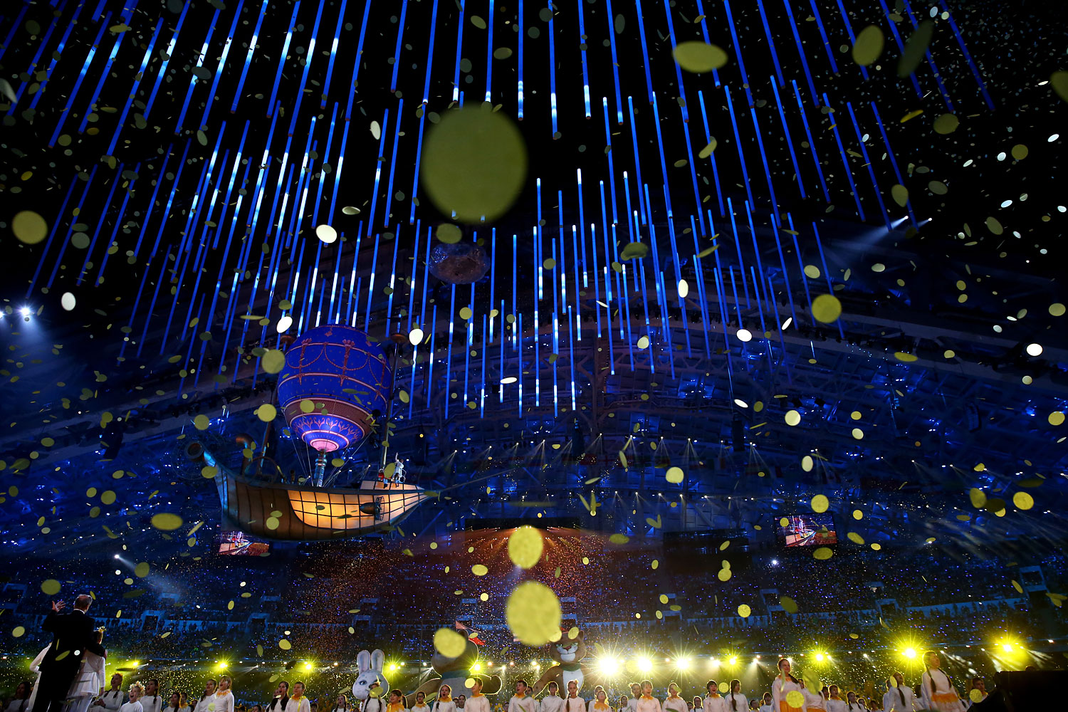 A balloon travels across the arena.